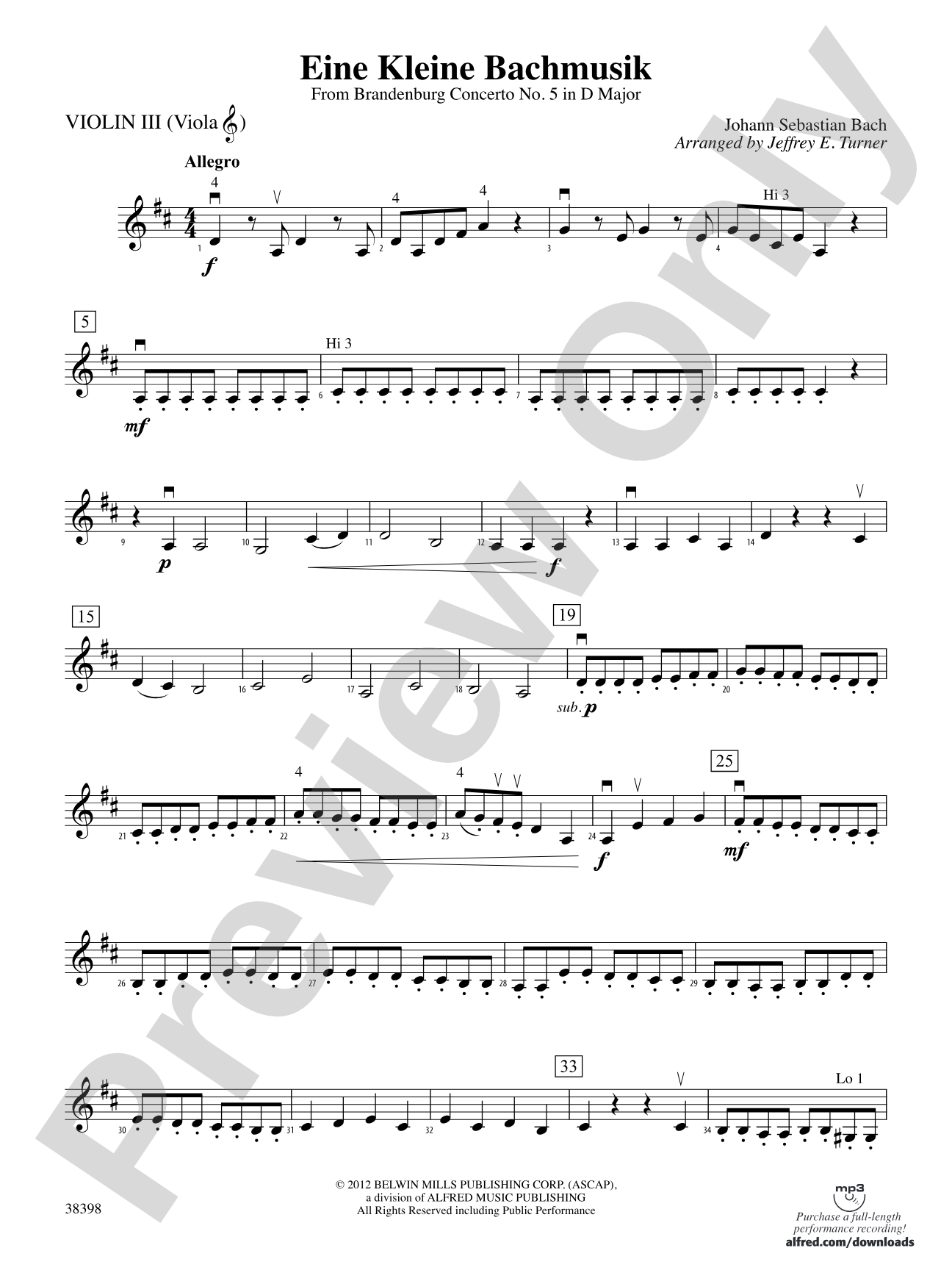 Eine Kleine Bachmusik (from Brandenburg Concerto No. 5 in D Major): 3rd Violin (Viola [TC])