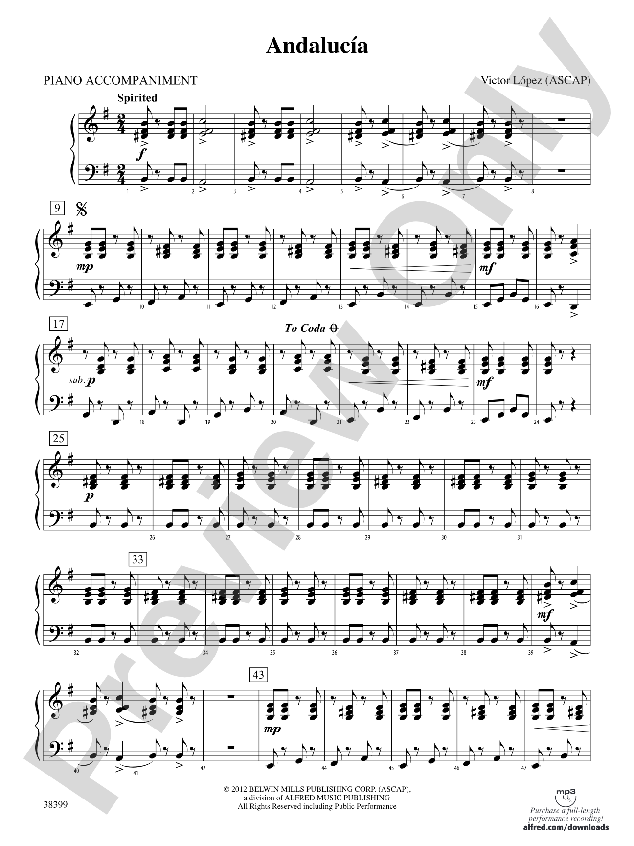 Andalucía: Piano Accompaniment