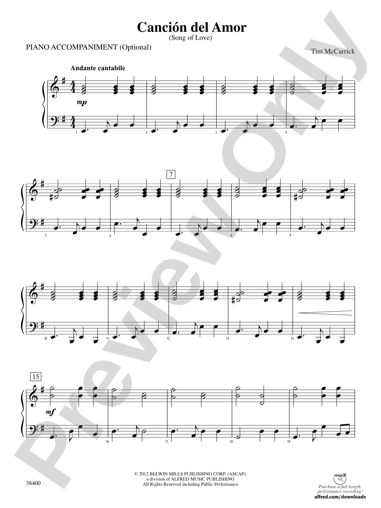 Canción del Amor: Piano Accompaniment