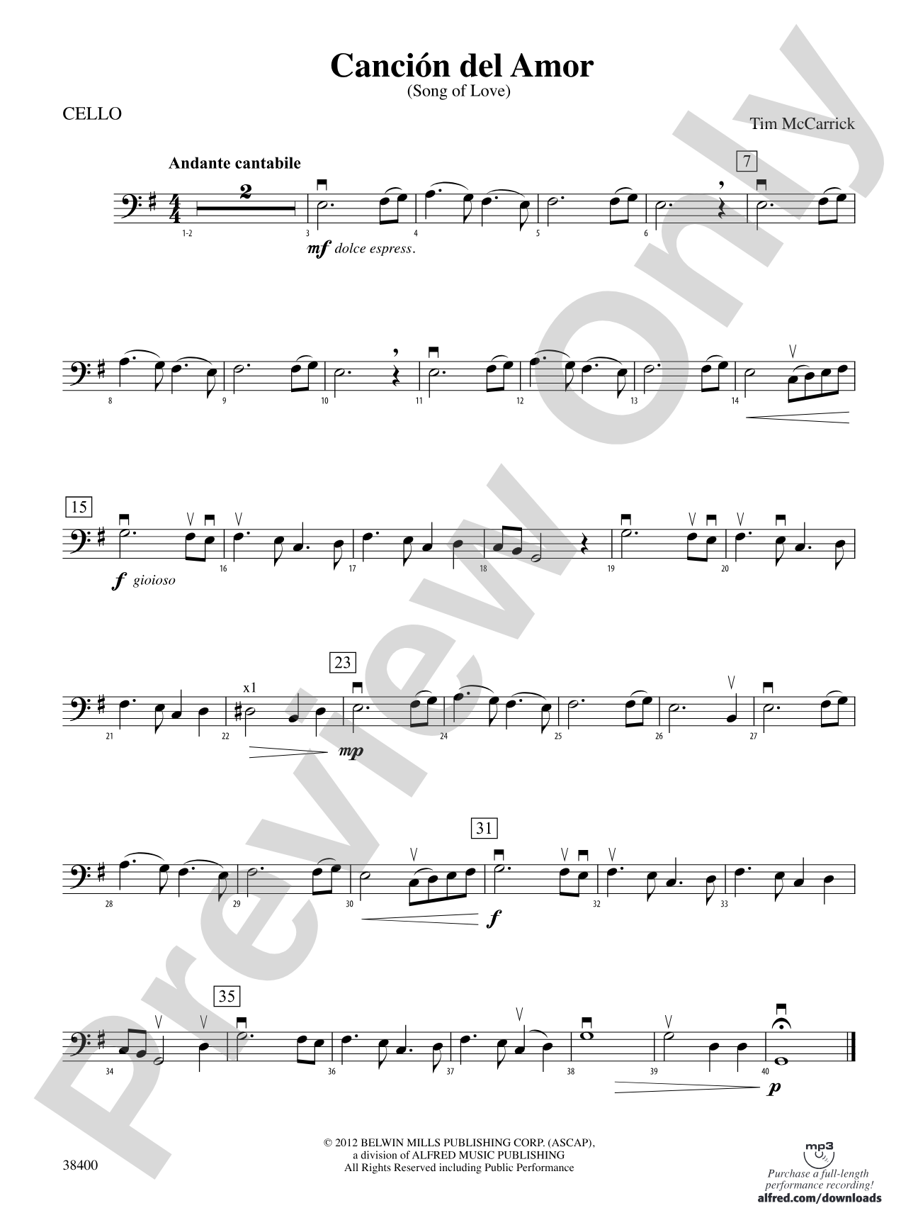 Canción del Amor: Cello