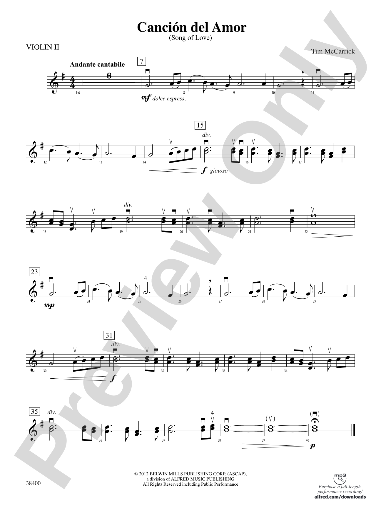 Canción del Amor: 2nd Violin