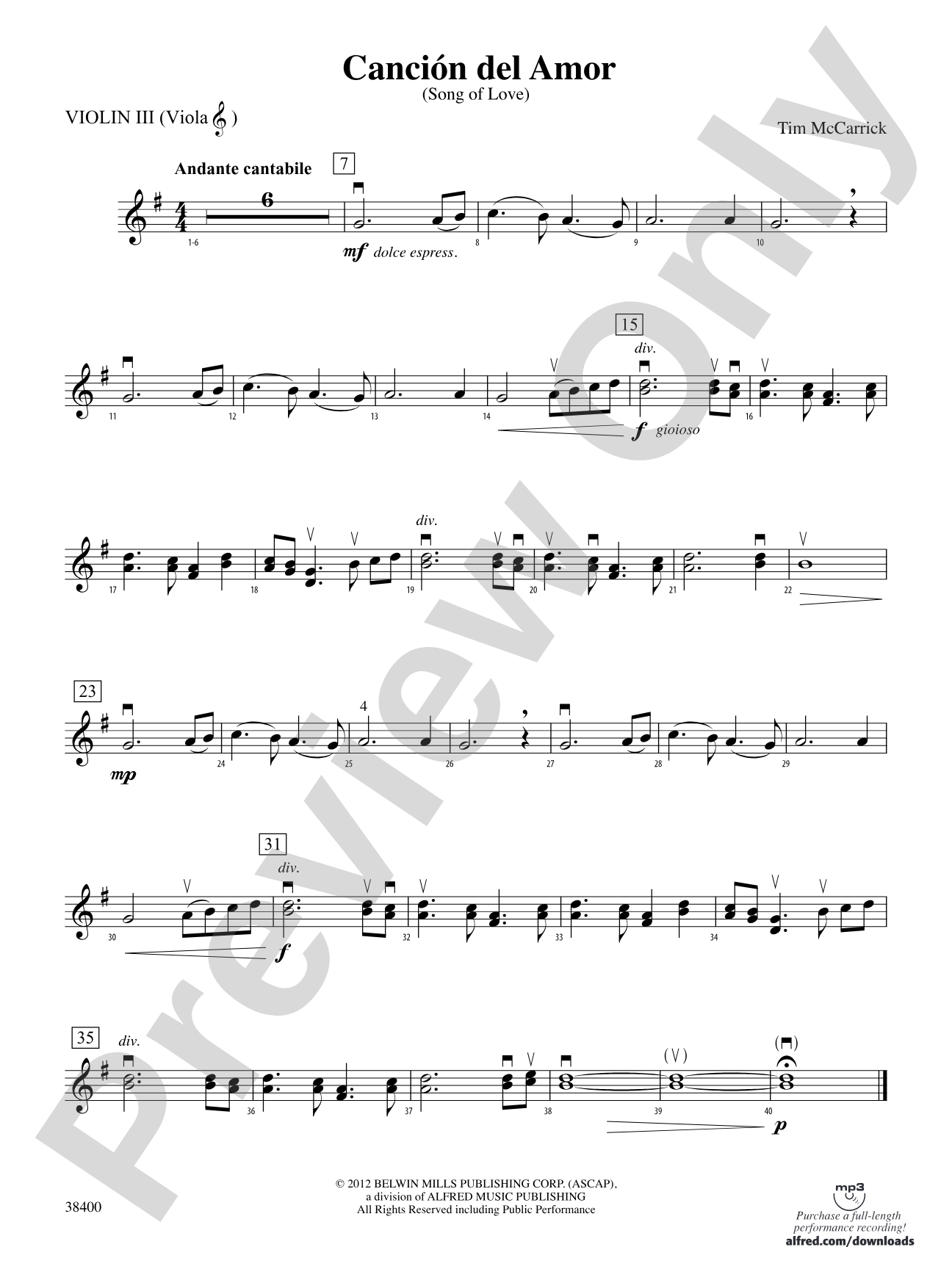 Canción del Amor: 3rd Violin (Viola [TC])