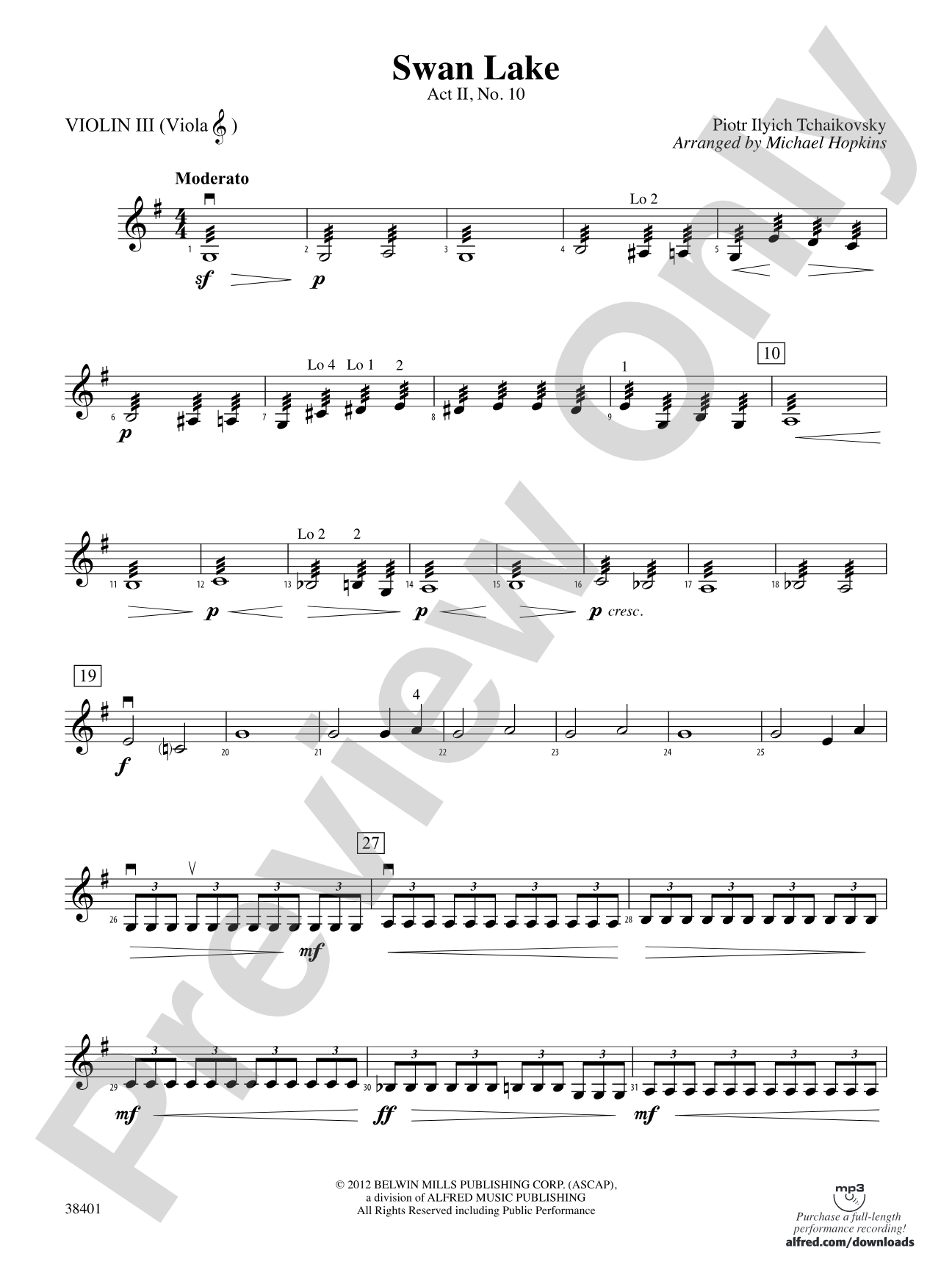 Swan Lake: 3rd Violin (Viola [TC])