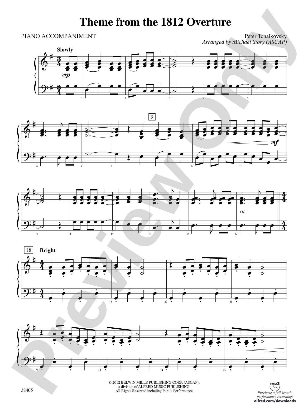 Theme from the "1812 Overture": Piano Accompaniment
