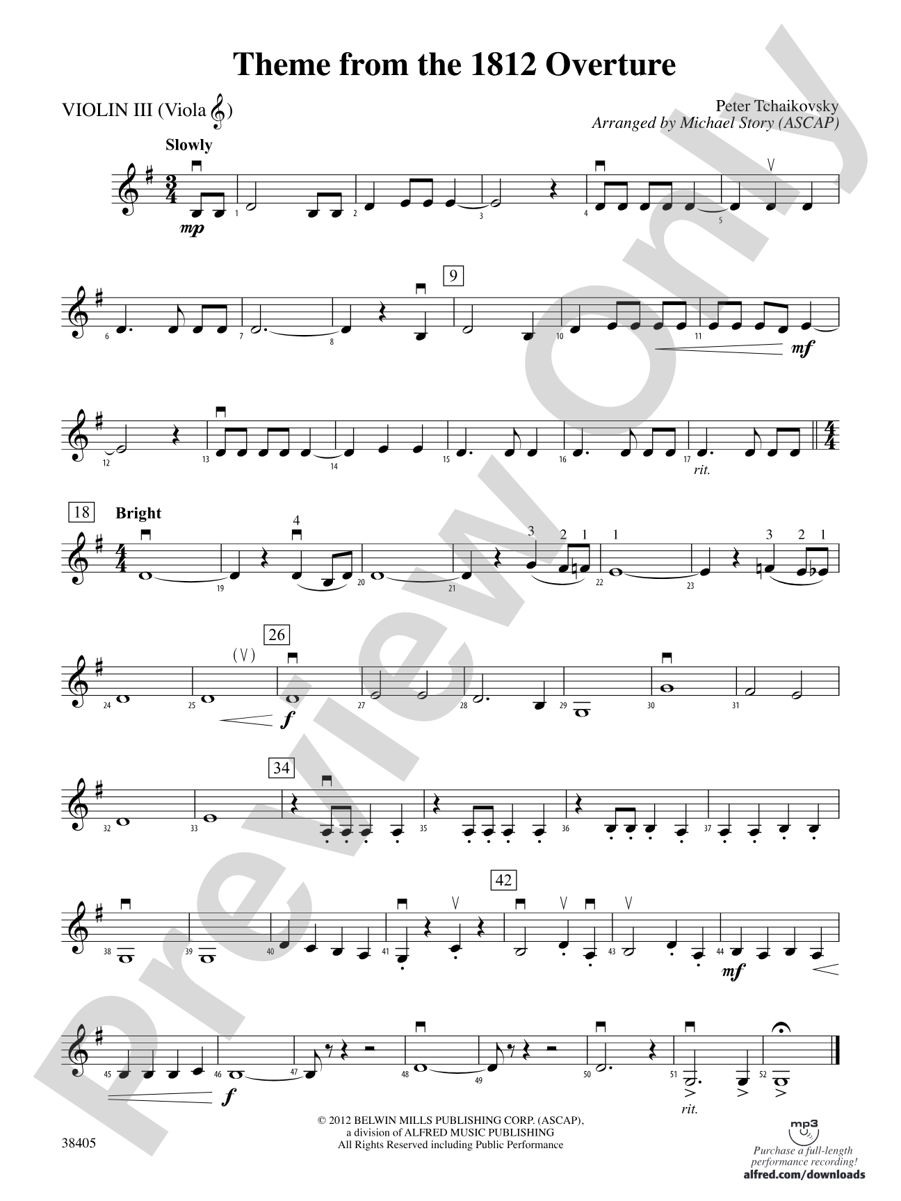 Theme from the "1812 Overture": 3rd Violin (Viola [TC])