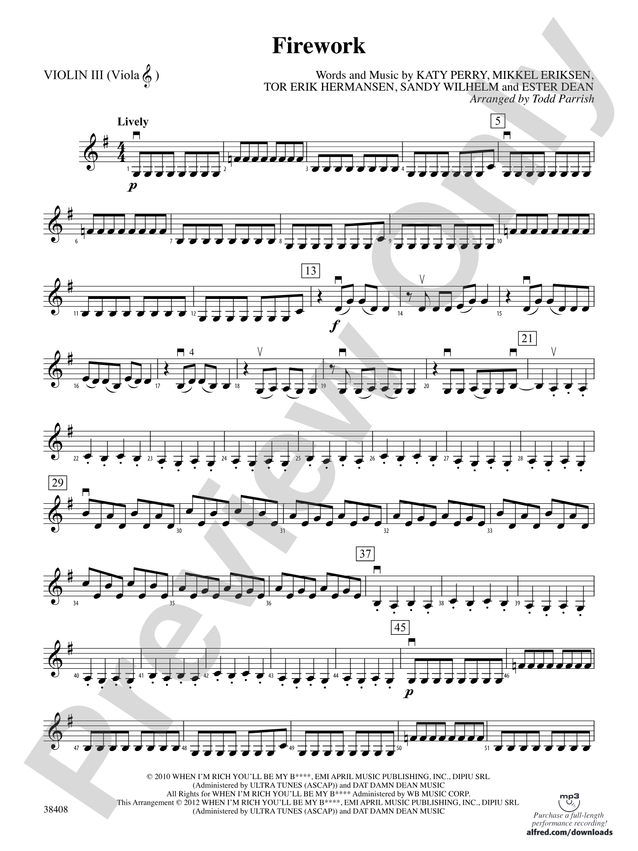 Firework: 3rd Violin (Viola [TC])