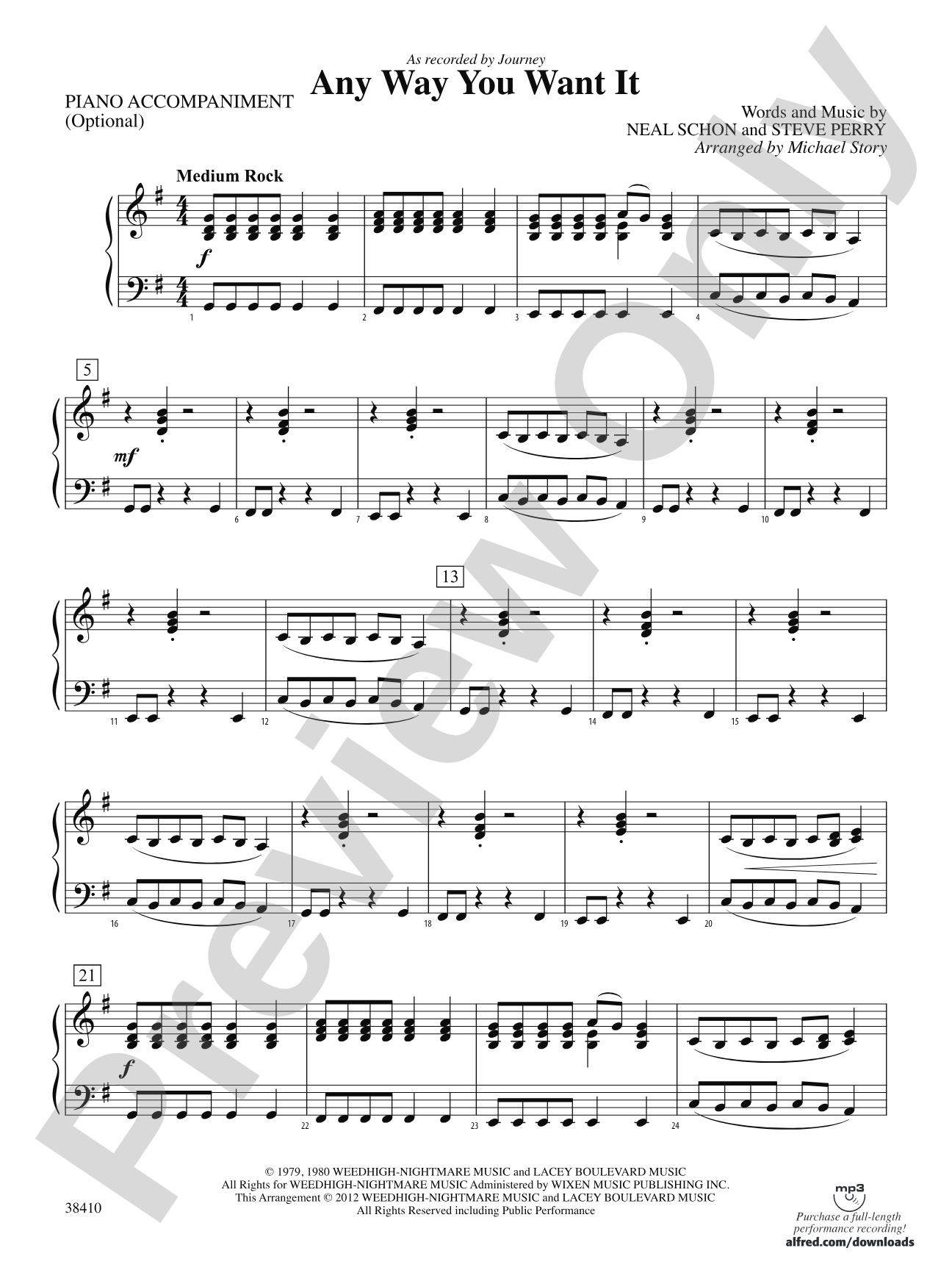 Any Way You Want It: Piano Accompaniment