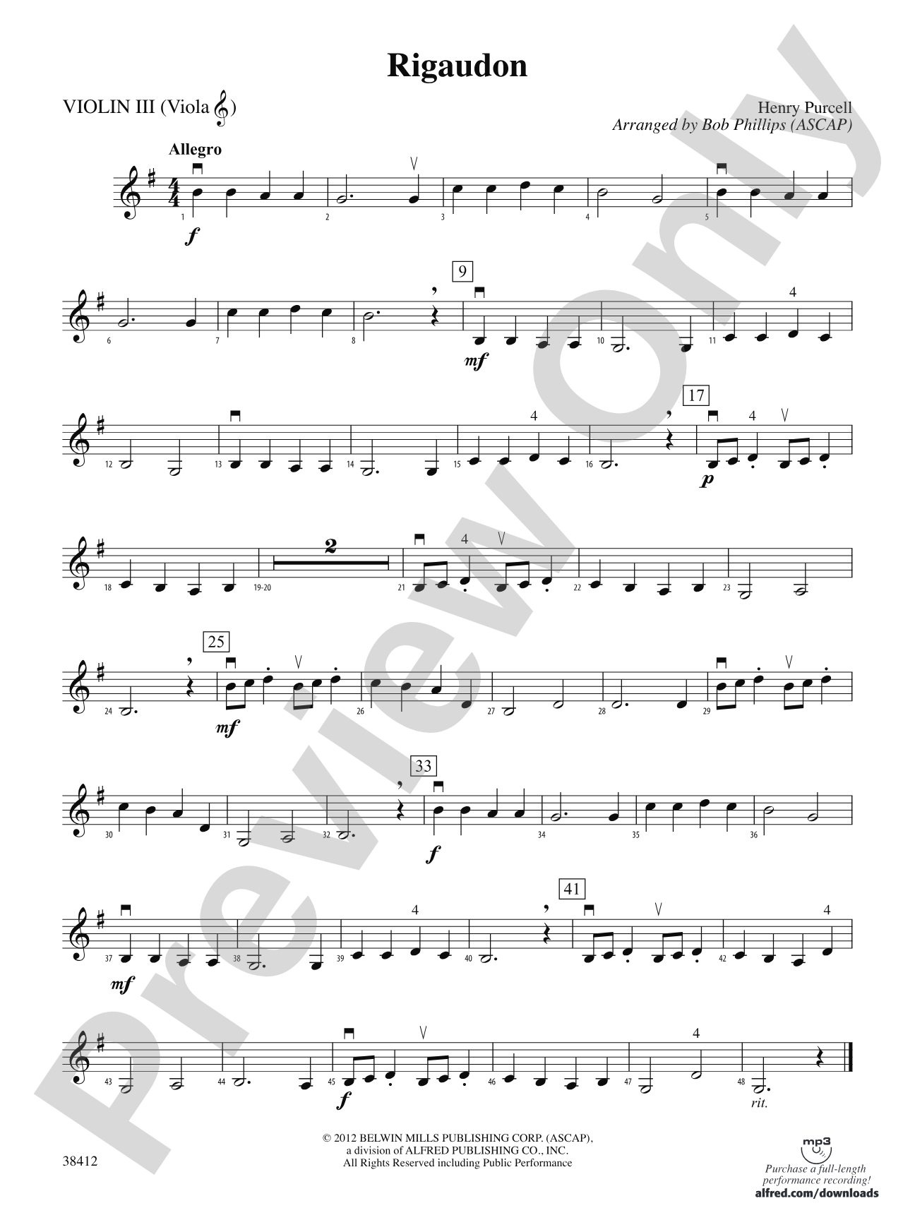 Rigaudon: 3rd Violin (Viola [TC])