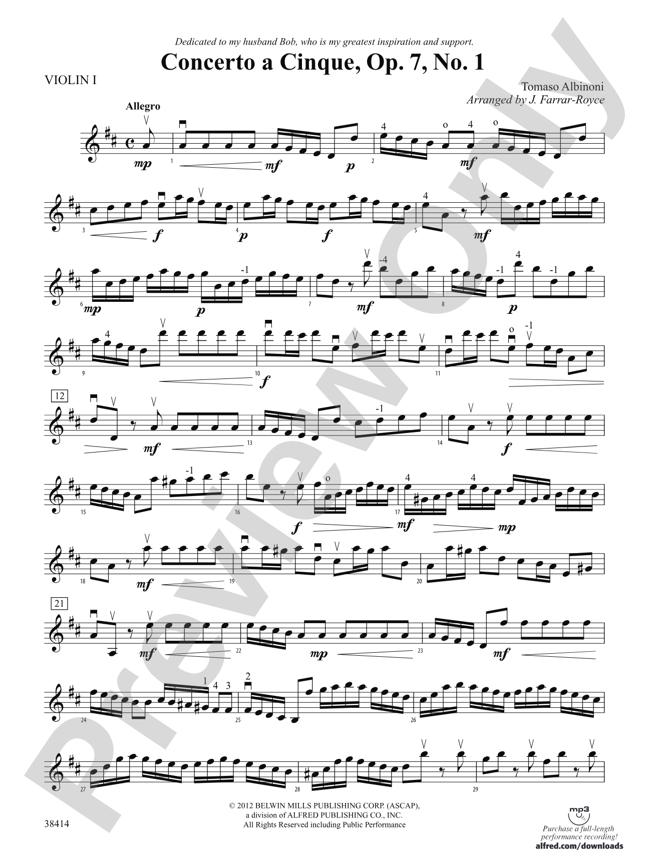 Concerto a Cinque, Op. 7, No. 1: 1st Violin