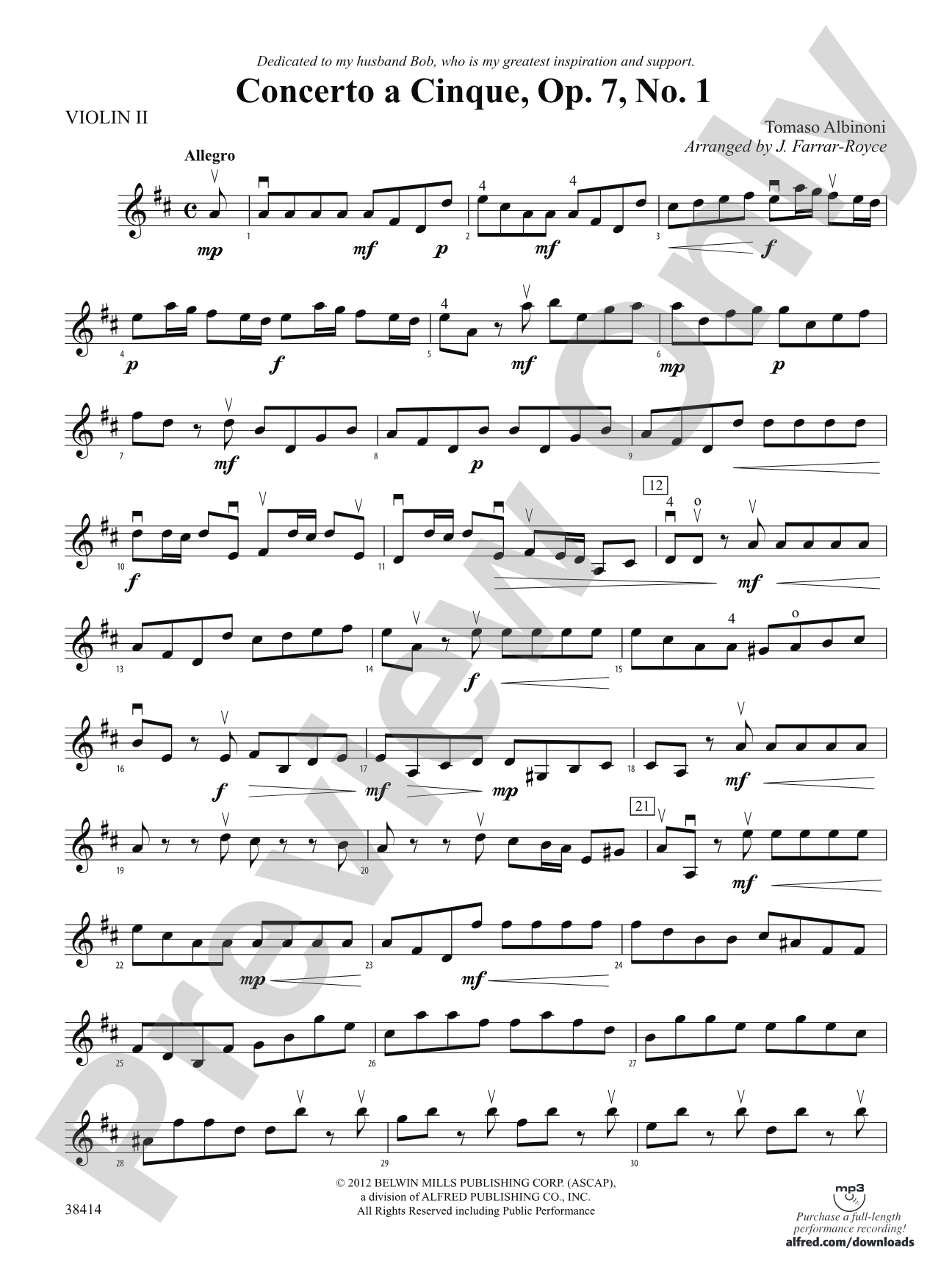 Concerto a Cinque, Op. 7, No. 1: 2nd Violin