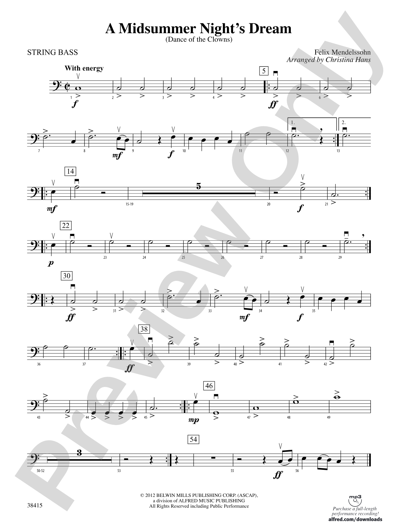 A Midsummer Night's Dream (Dance of the Clowns): String Bass