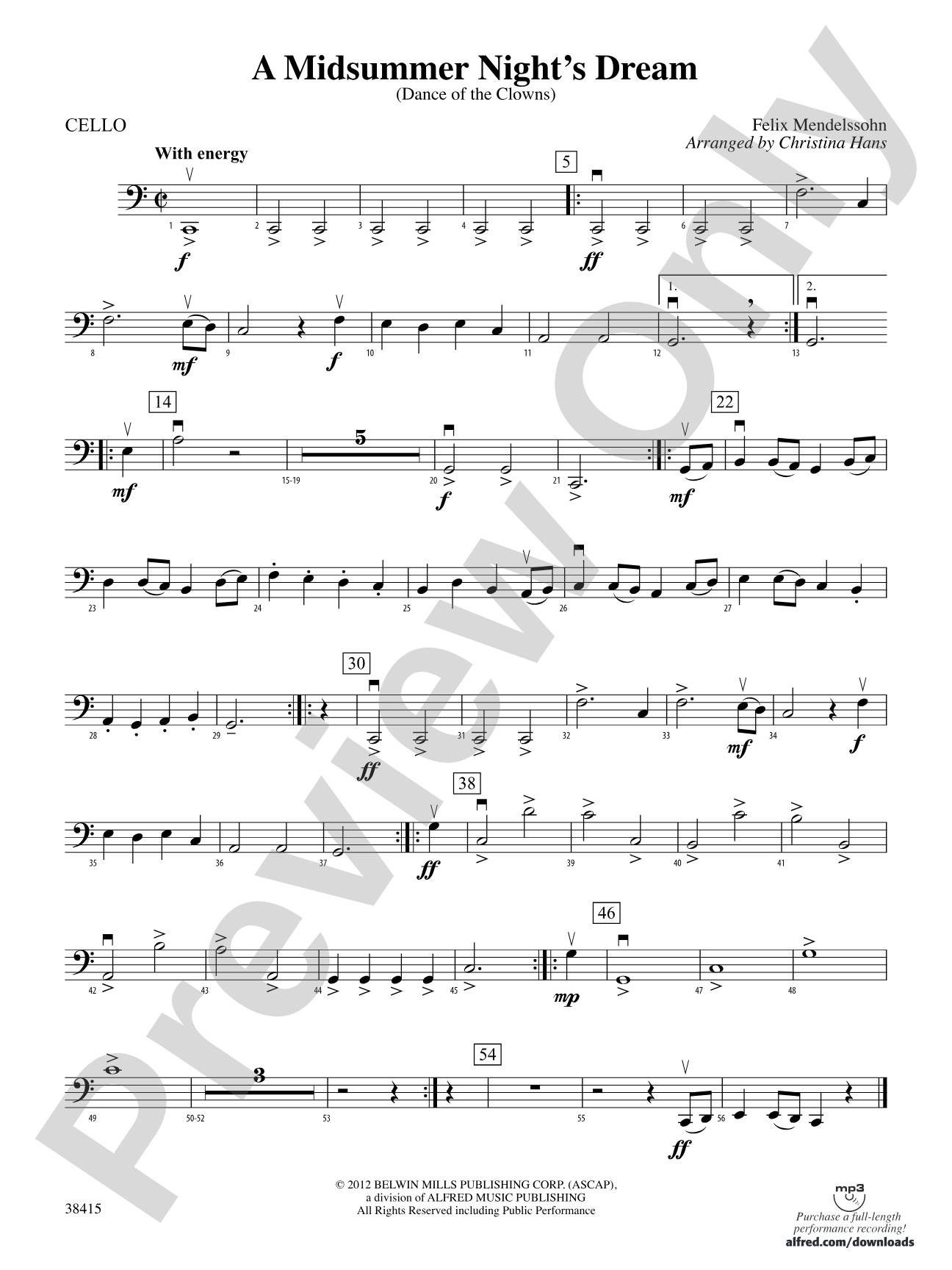 A Midsummer Night's Dream (Dance of the Clowns): Cello