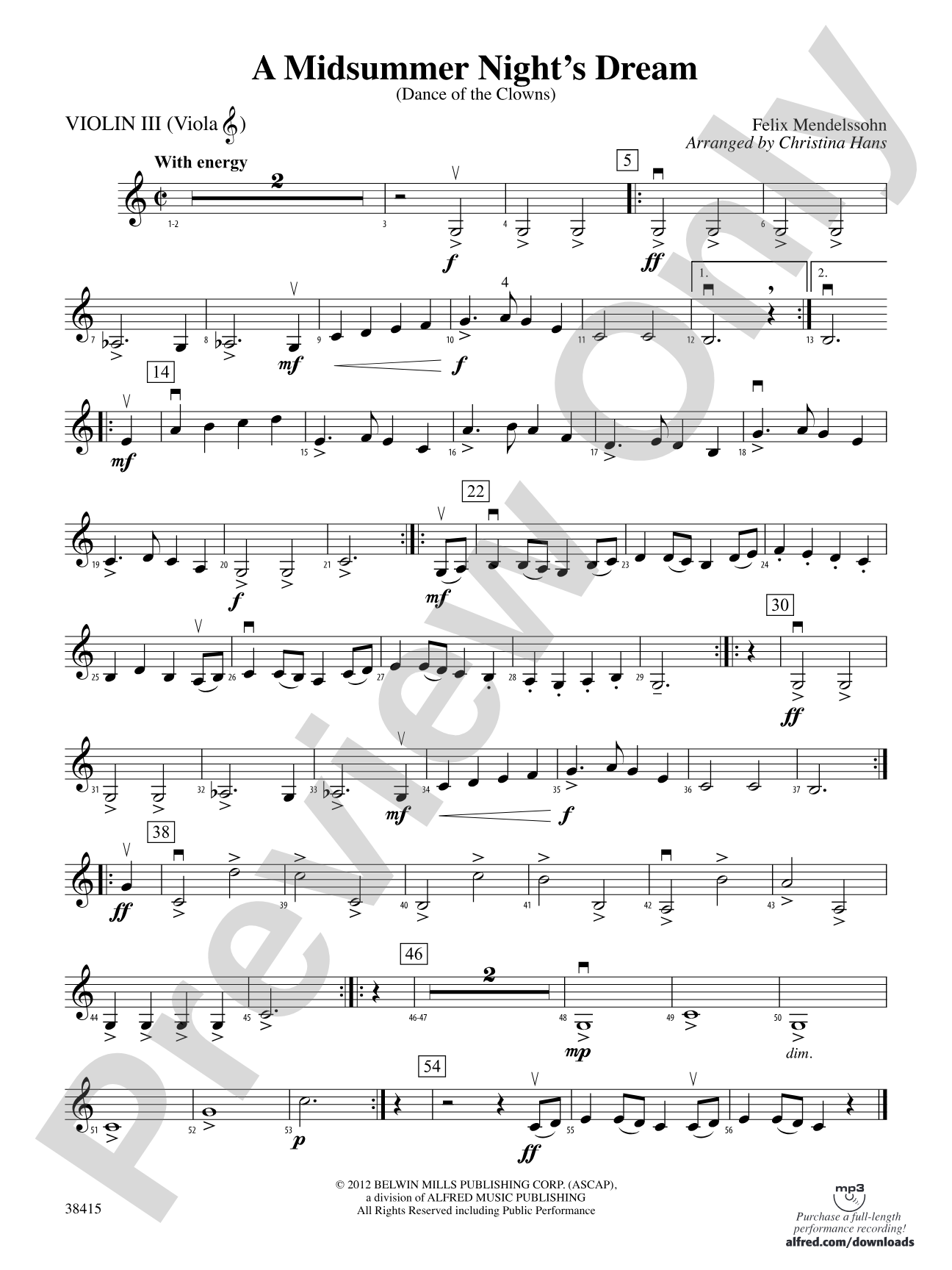 A Midsummer Night's Dream (Dance of the Clowns): 3rd Violin (Viola [TC])