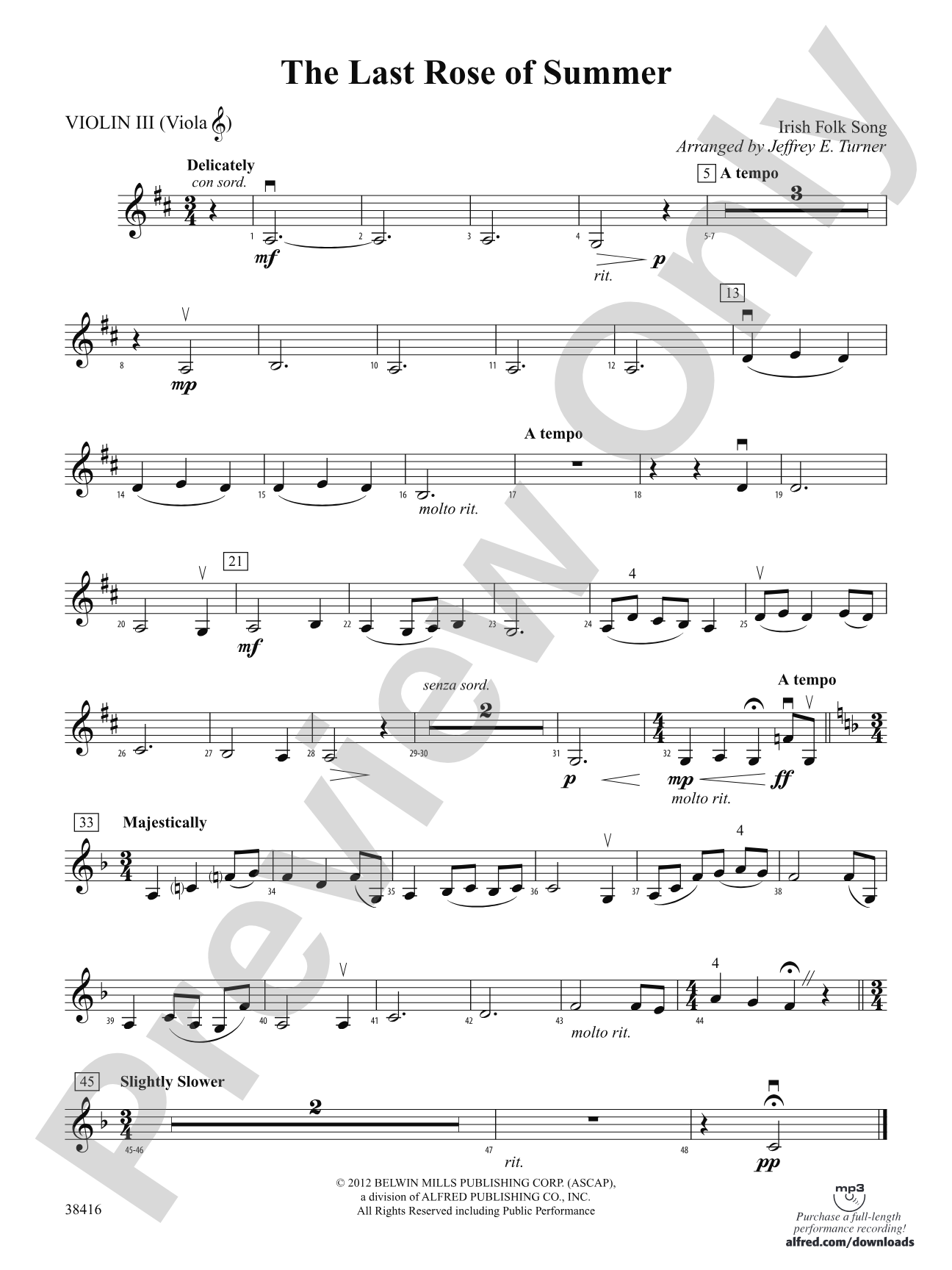 The Last Rose of Summer: 3rd Violin (Viola [TC])