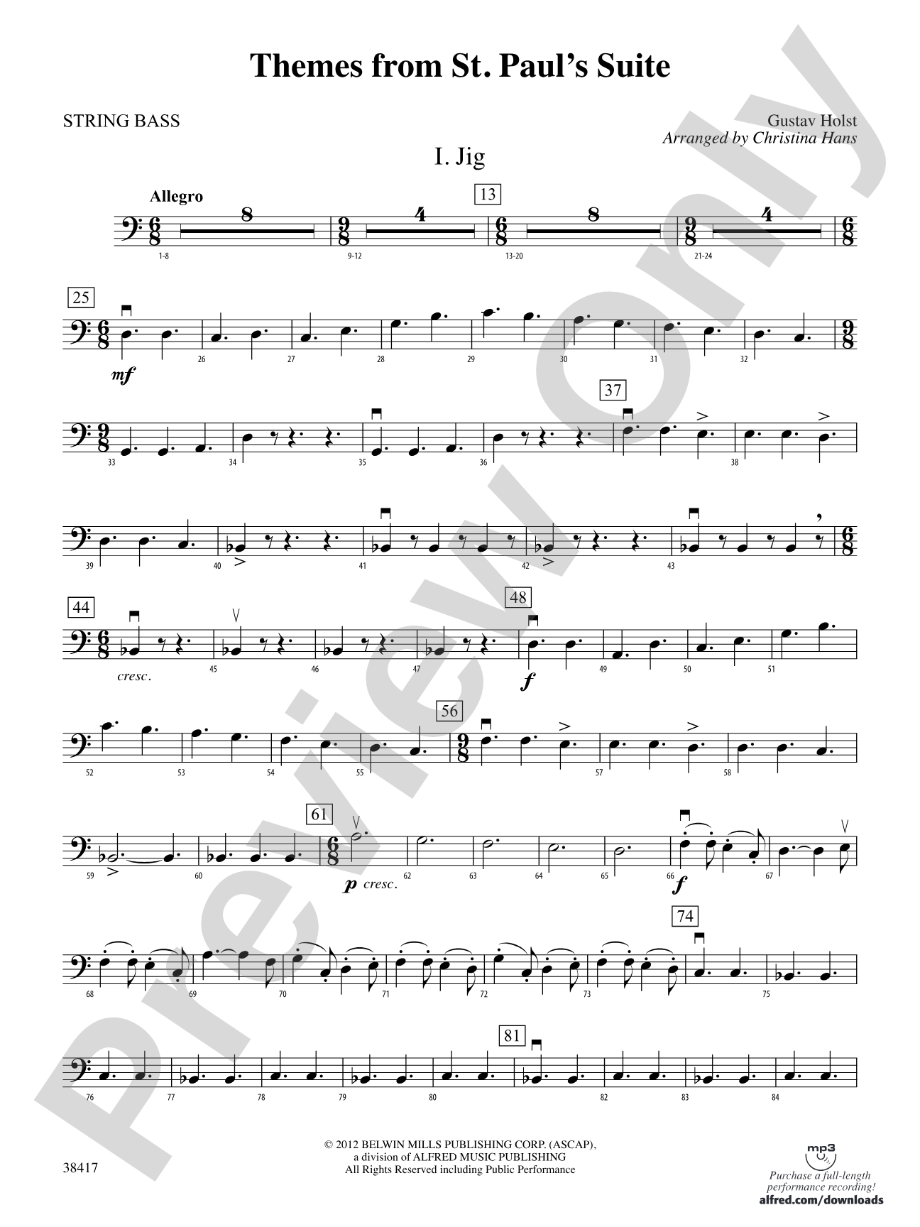 Themes from St. Paul's Suite: String Bass