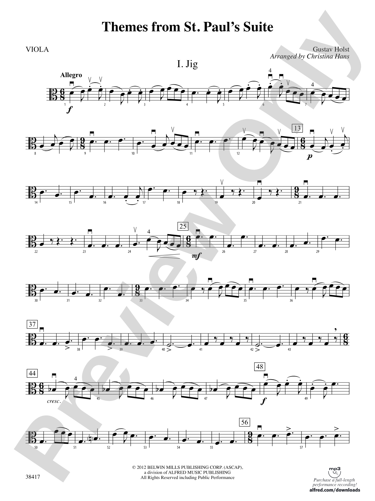 Themes from St. Paul's Suite: Viola
