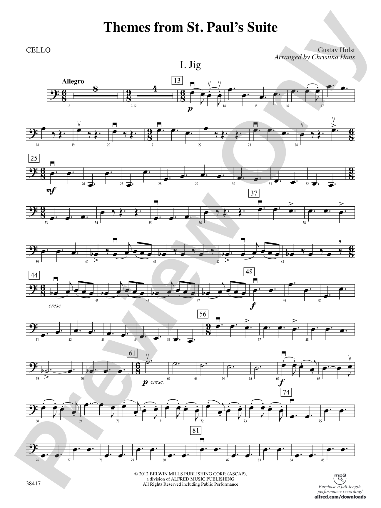 Themes from St. Paul's Suite: Cello