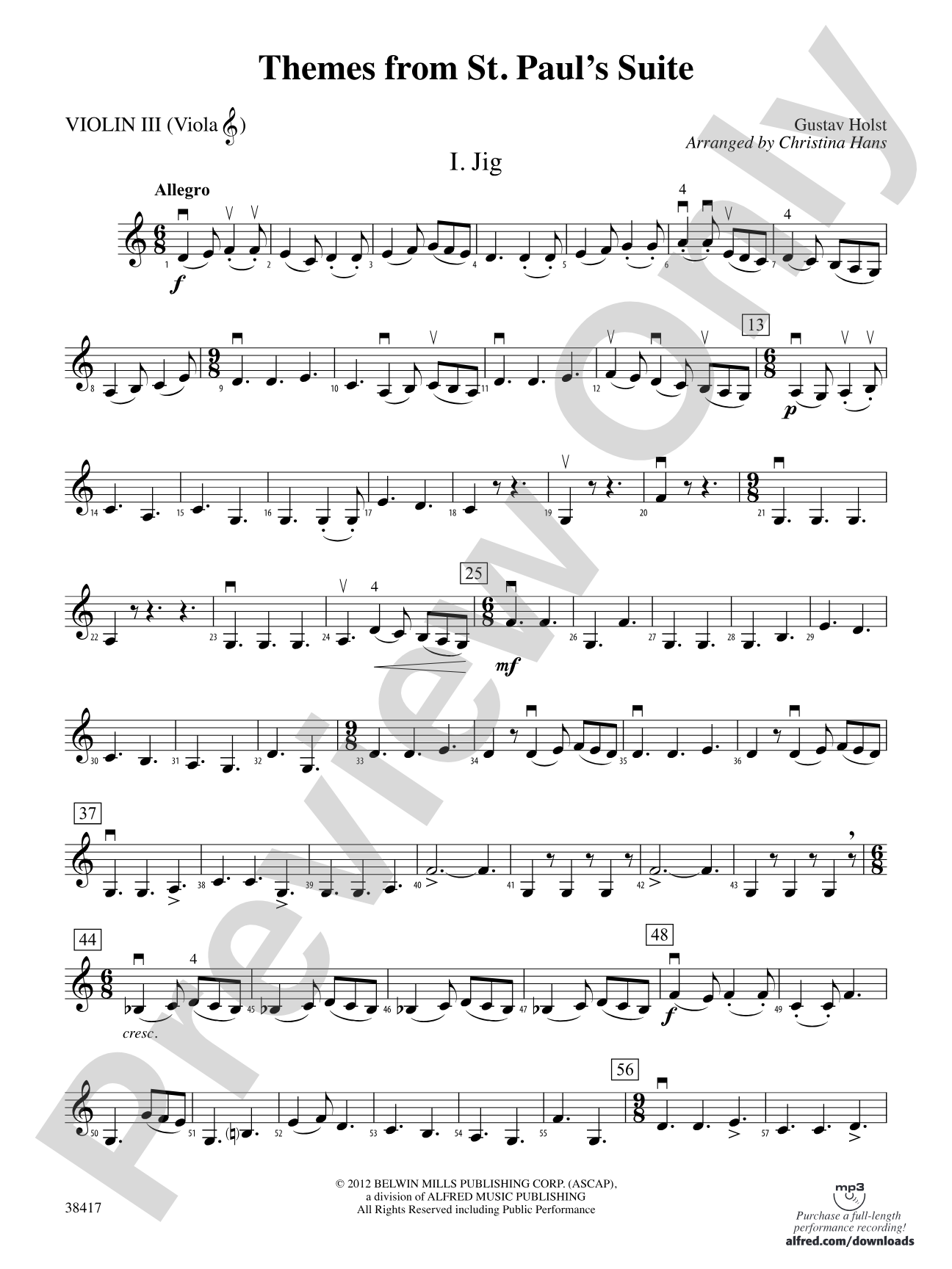 Themes from St. Paul's Suite: 3rd Violin (Viola [TC])