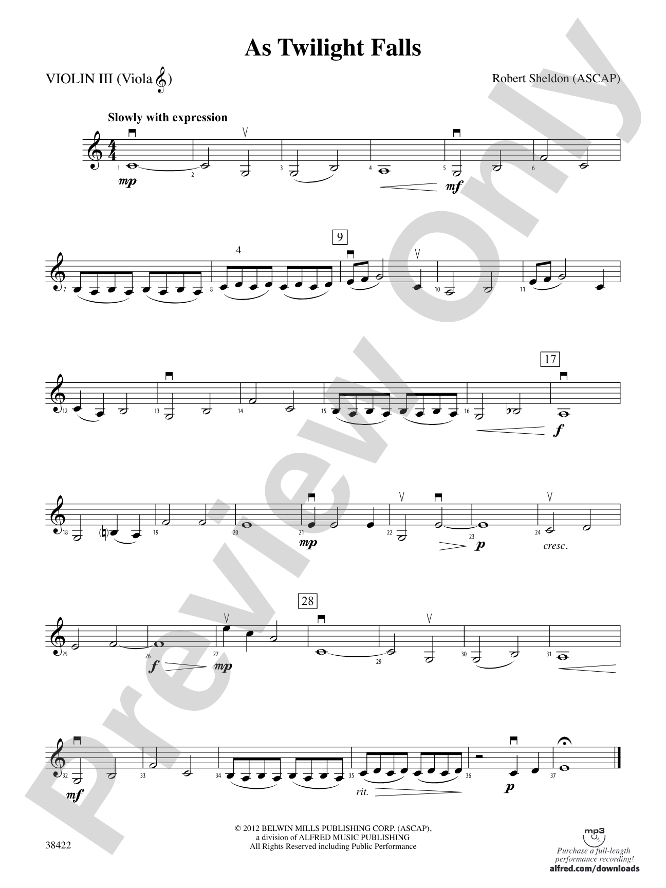 As Twilight Falls: 3rd Violin (Viola [TC])