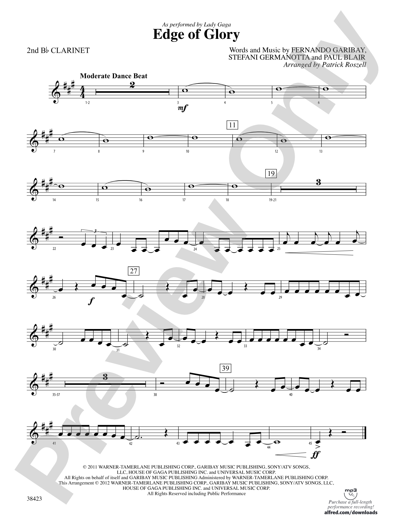 Edge of Glory: 2nd B-flat Clarinet