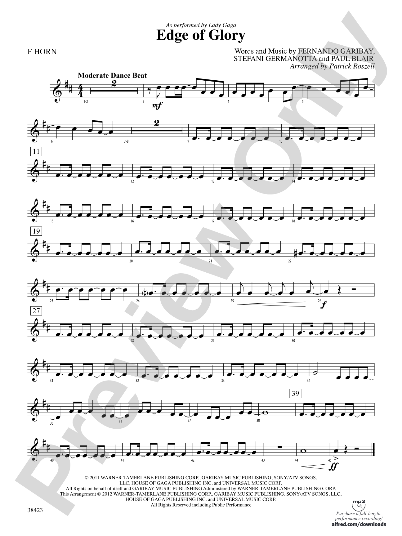 Edge of Glory: 1st F Horn