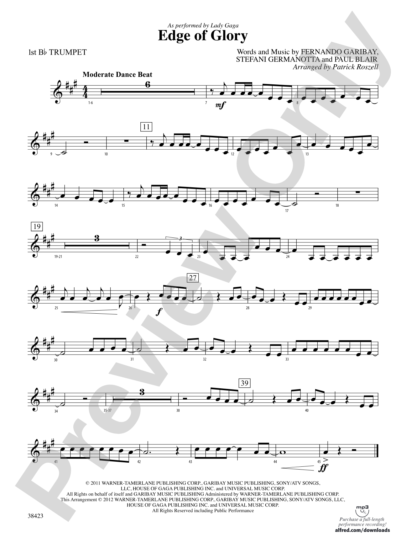 Edge of Glory: 1st B-flat Trumpet