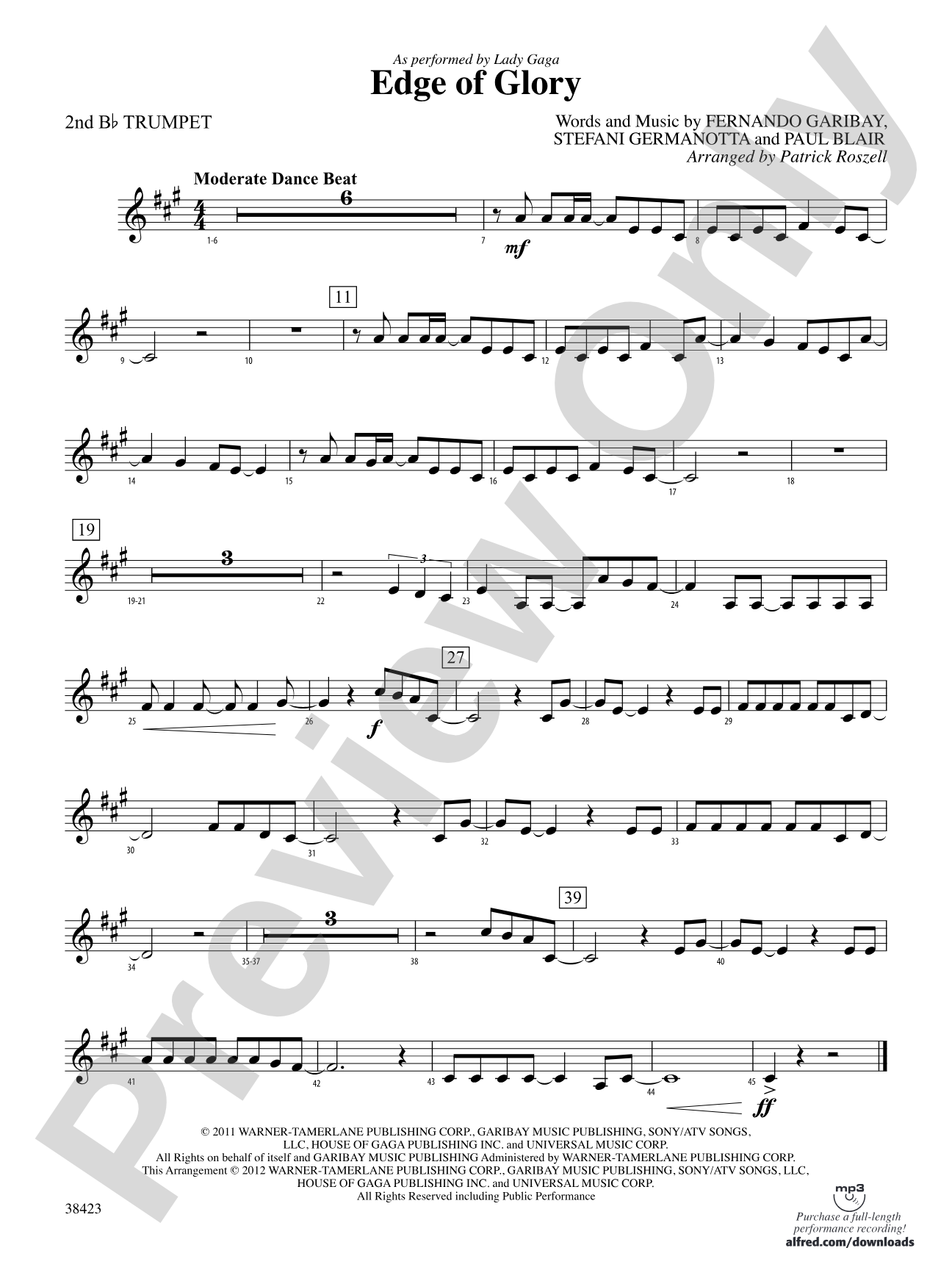 Edge of Glory: 2nd B-flat Trumpet