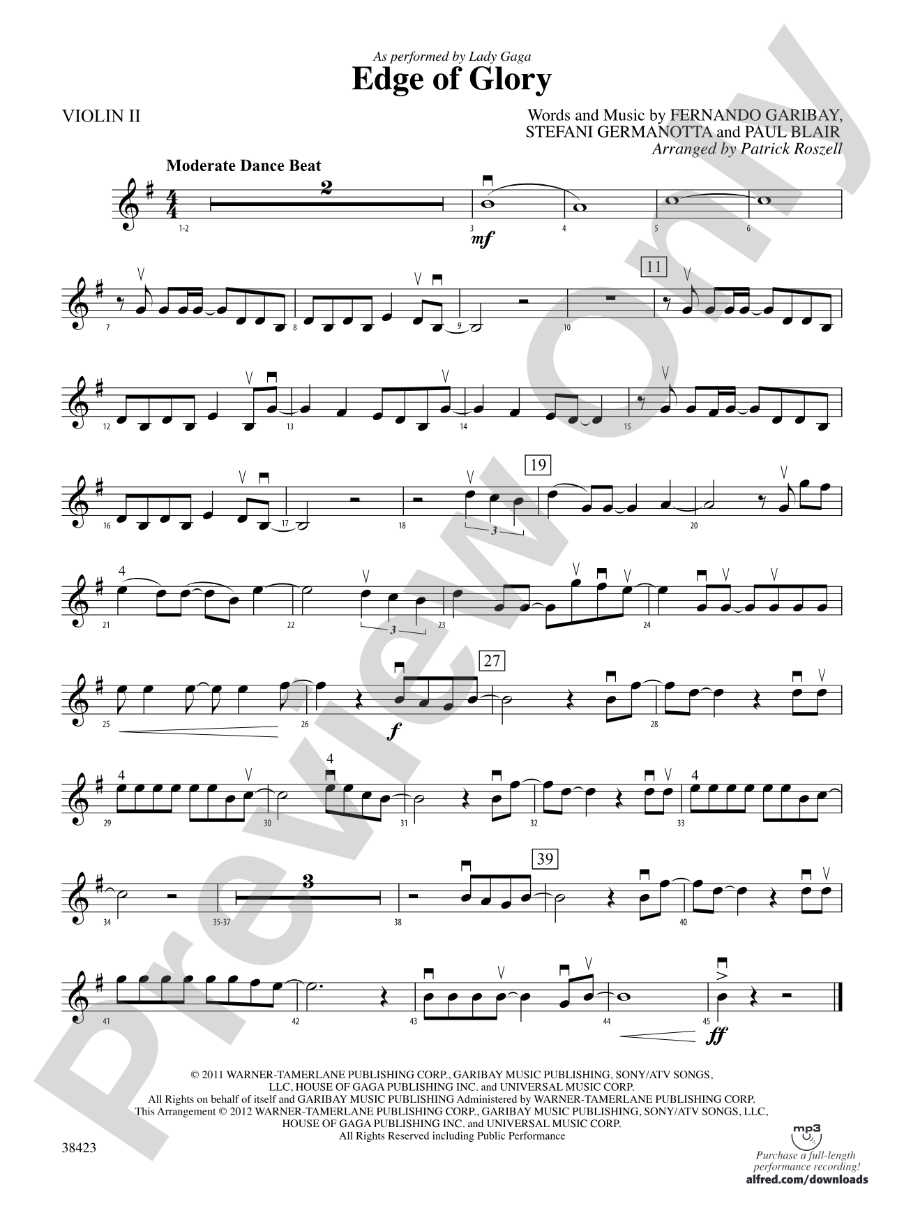 Edge of Glory: 2nd Violin