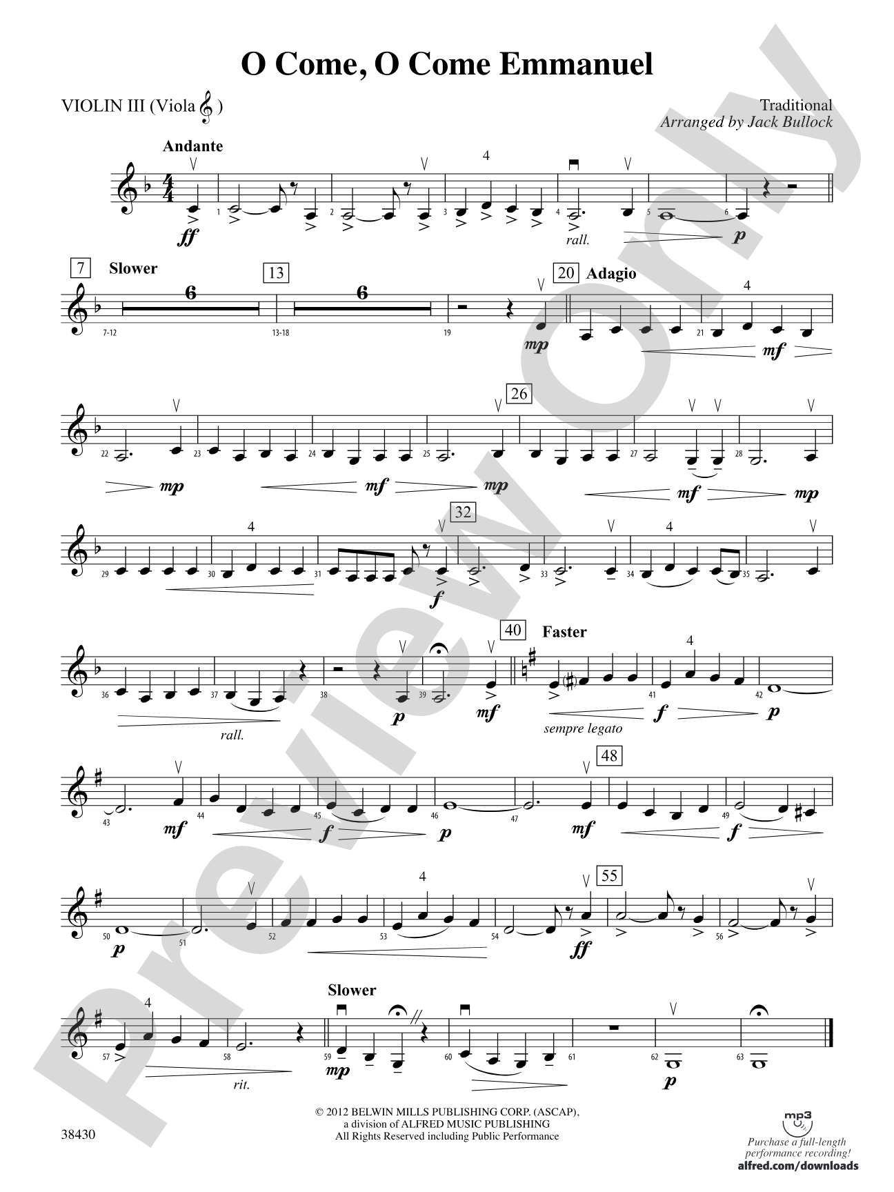 O Come, O Come Emmanuel: 3rd Violin (Viola [TC])
