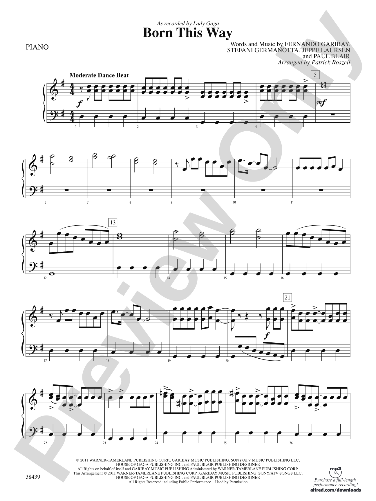 Born This Way: Piano Accompaniment