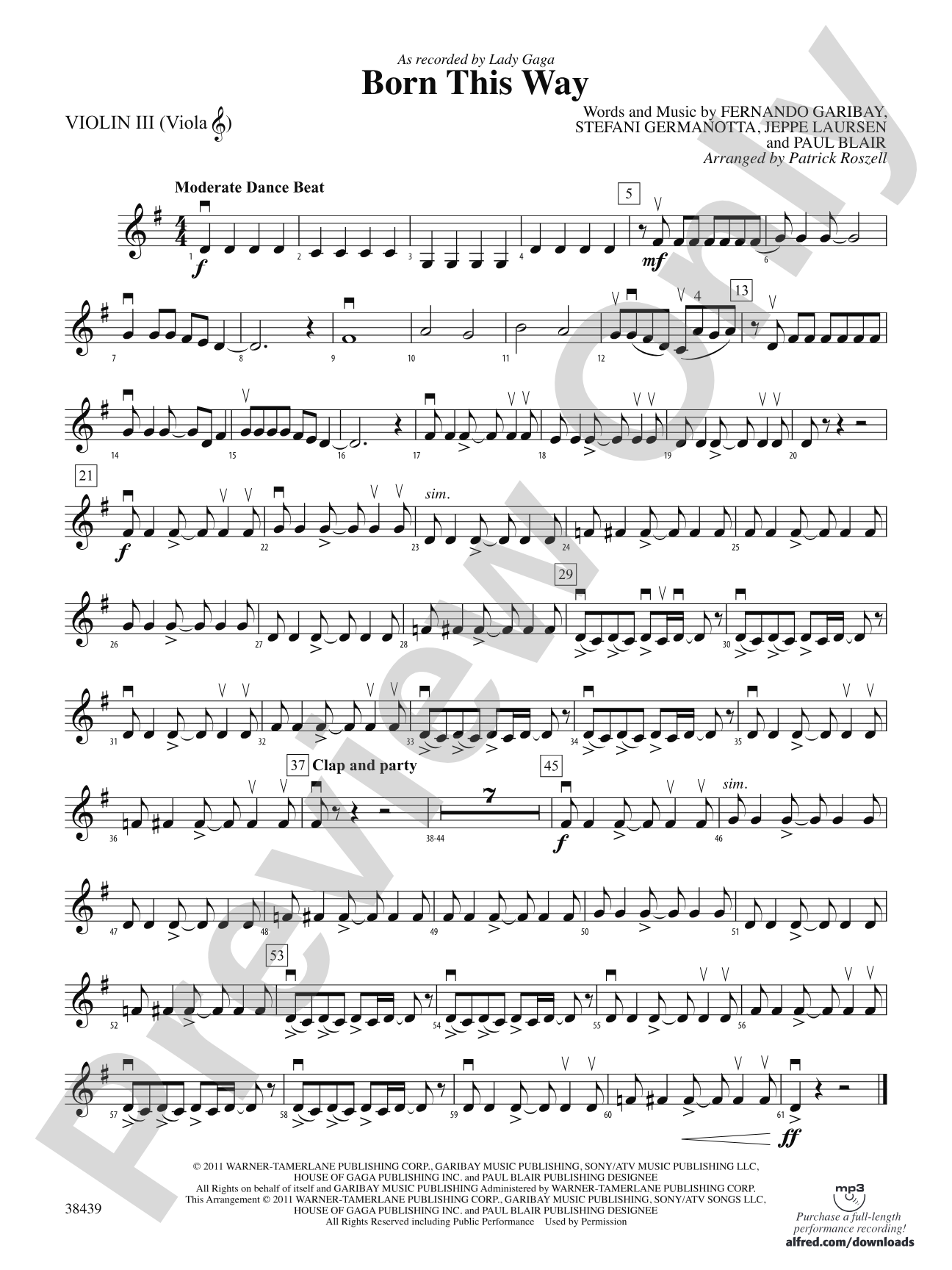 Born This Way: 3rd Violin (Viola [TC])