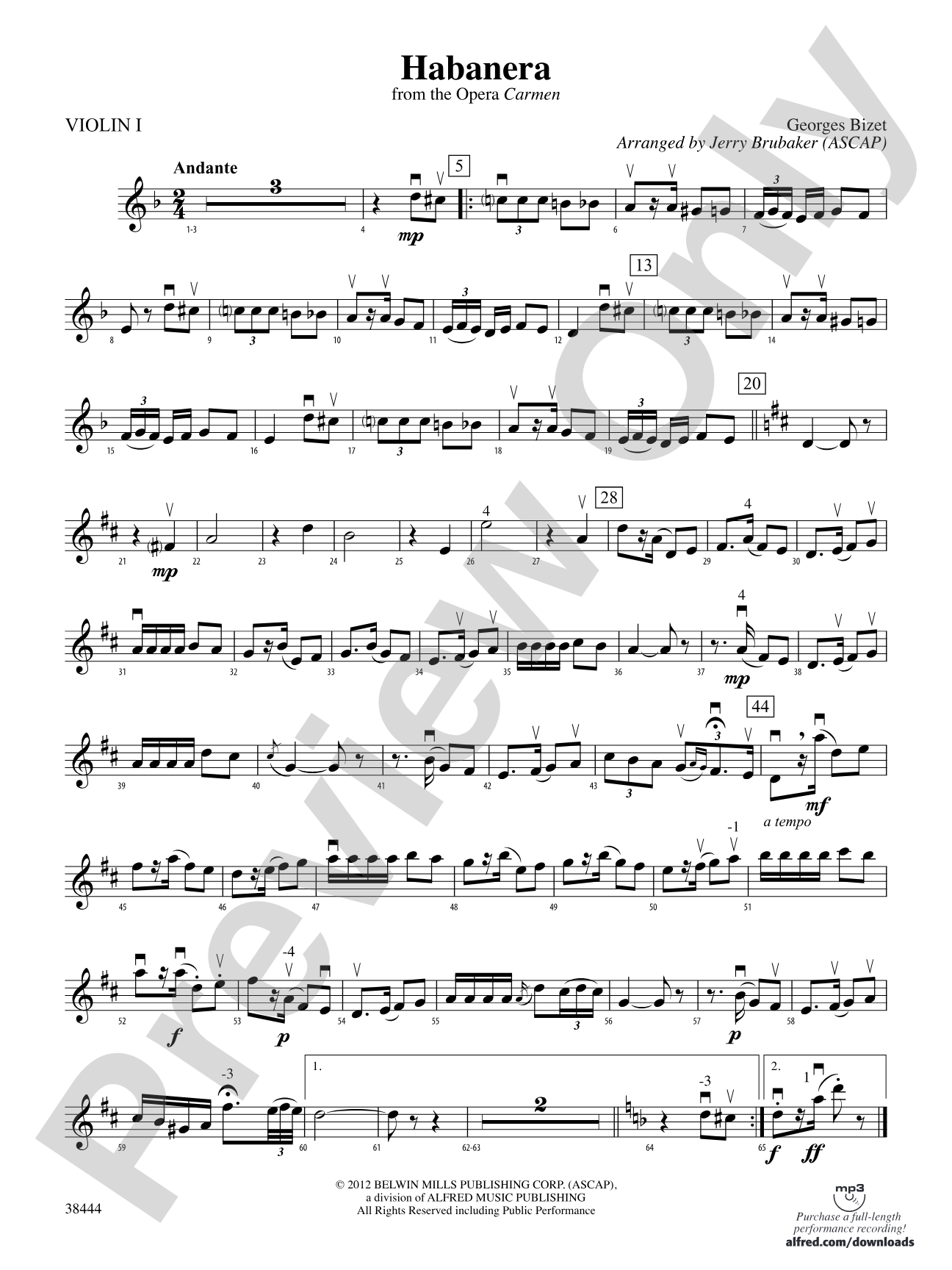 Habanera (from the opera Carmen): 1st Violin