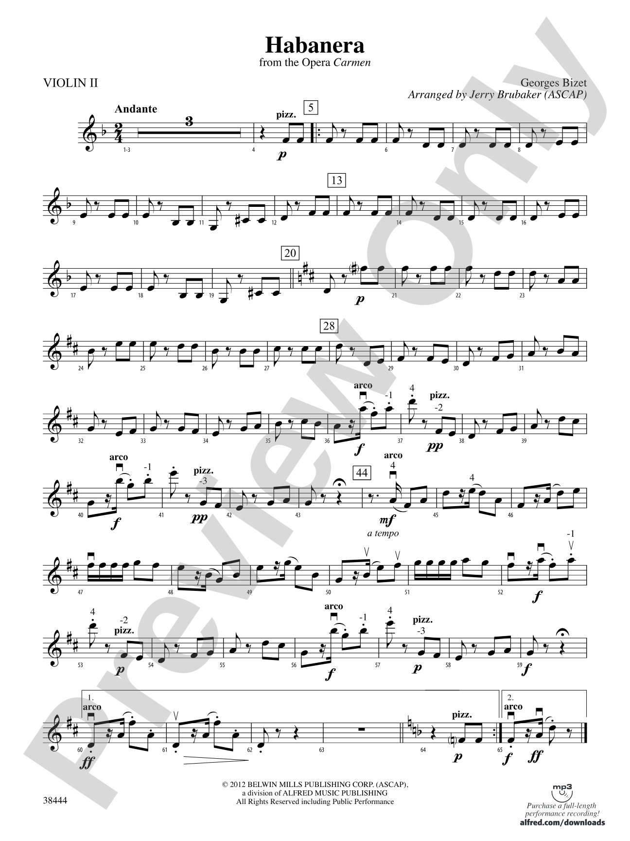 Habanera (from the opera Carmen): 2nd Violin