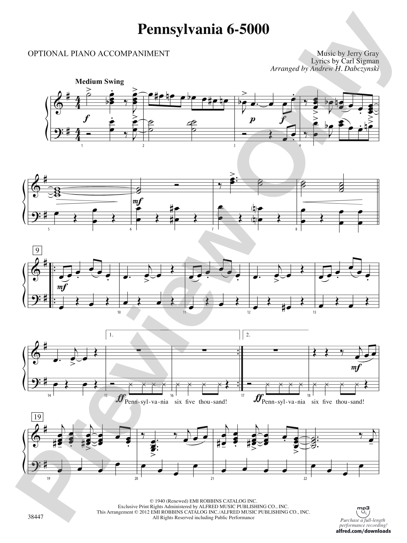 Pennsylvania 6-5000: Piano Accompaniment