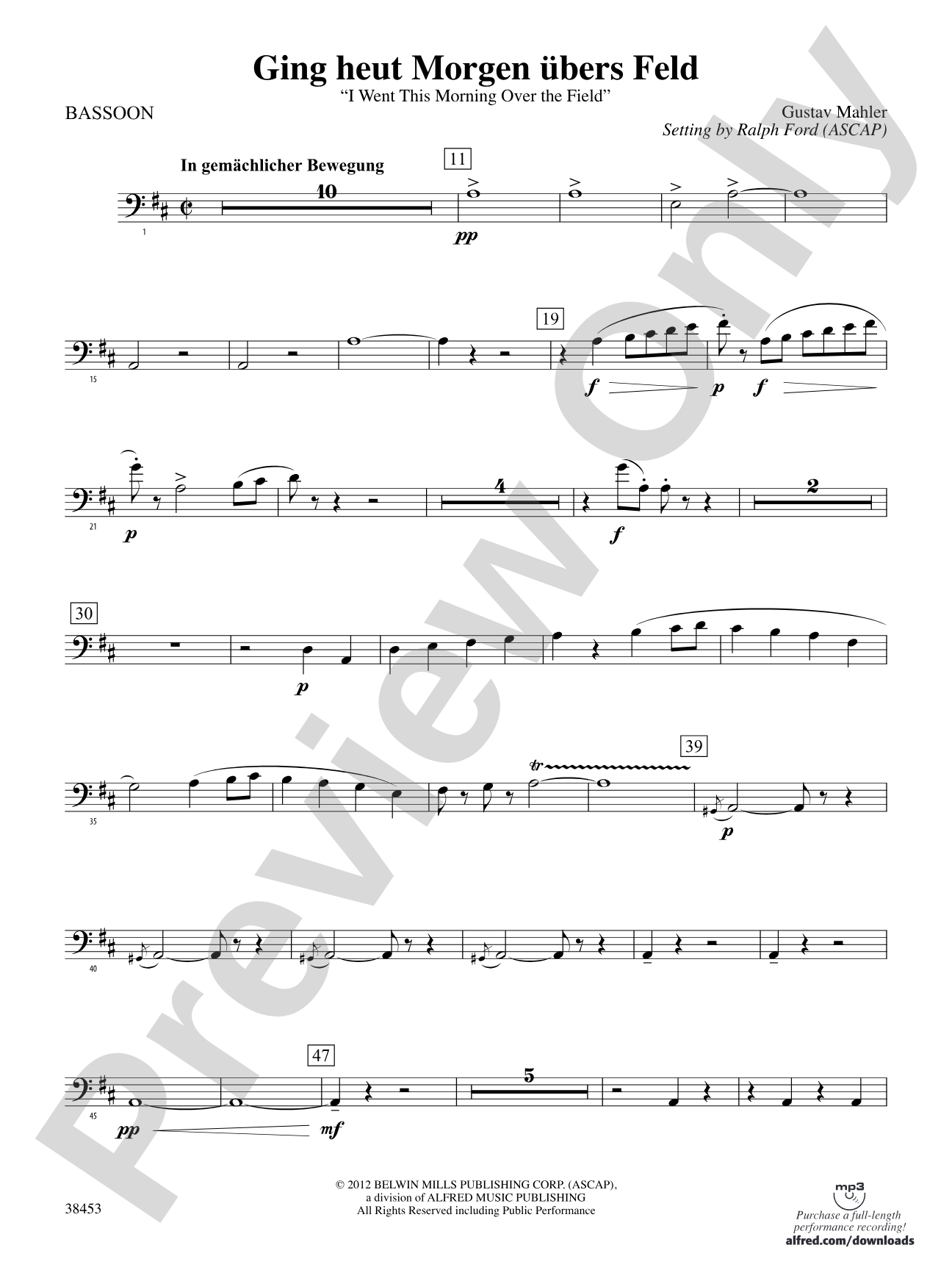 Ging heut Morgen übers Feld: Bassoon