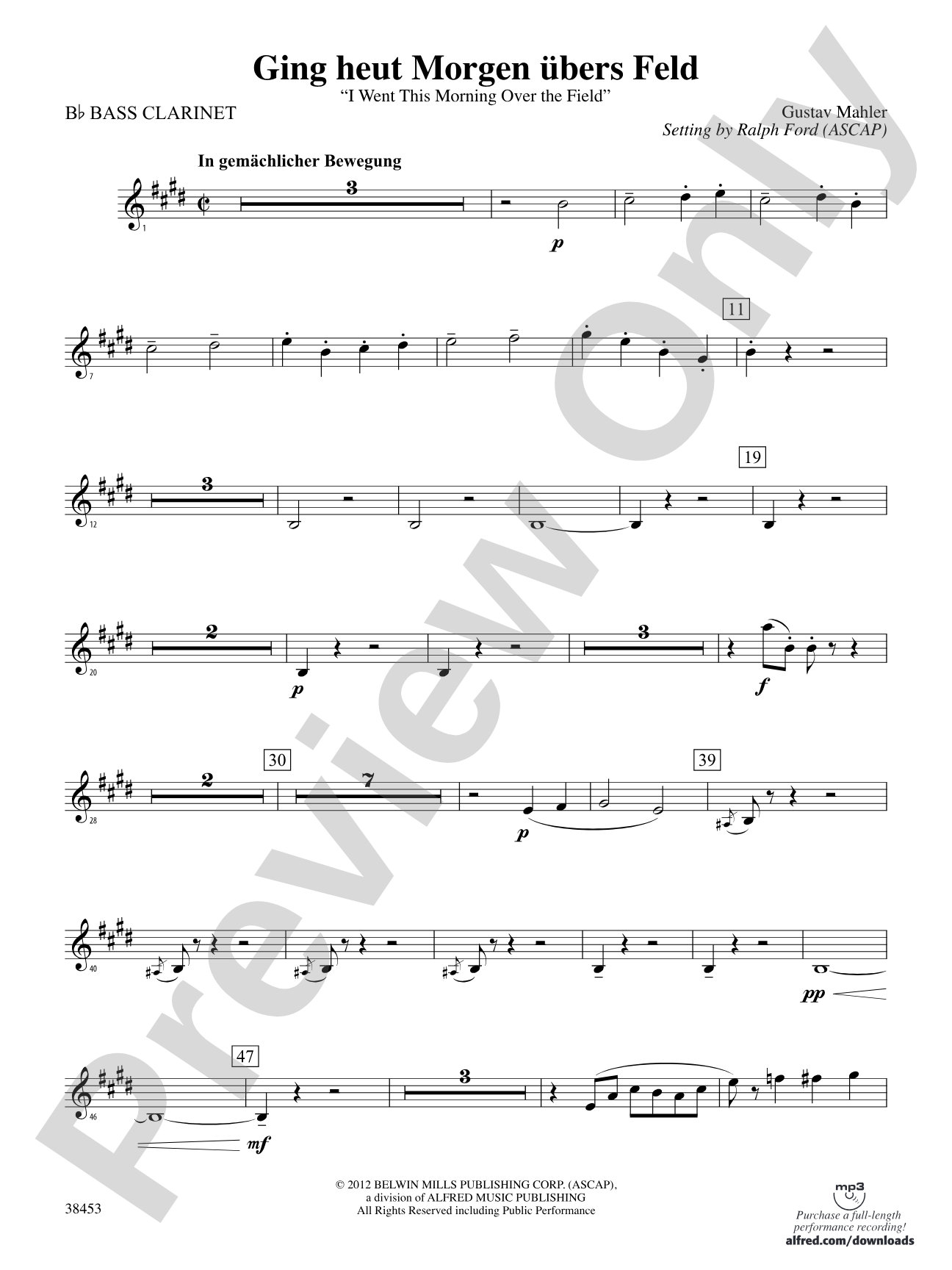 Ging heut Morgen übers Feld: B-flat Bass Clarinet