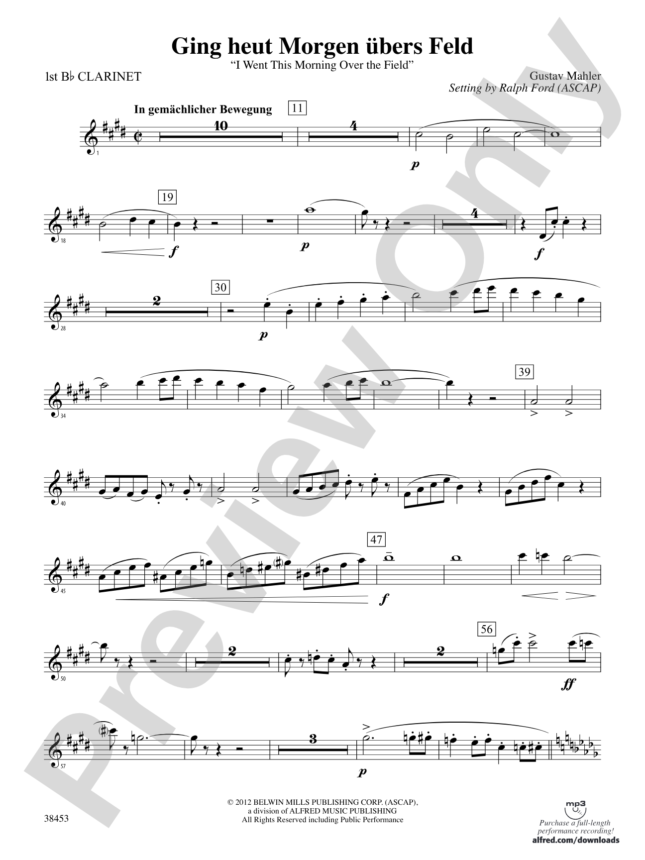 Ging heut Morgen übers Feld: 1st B-flat Clarinet