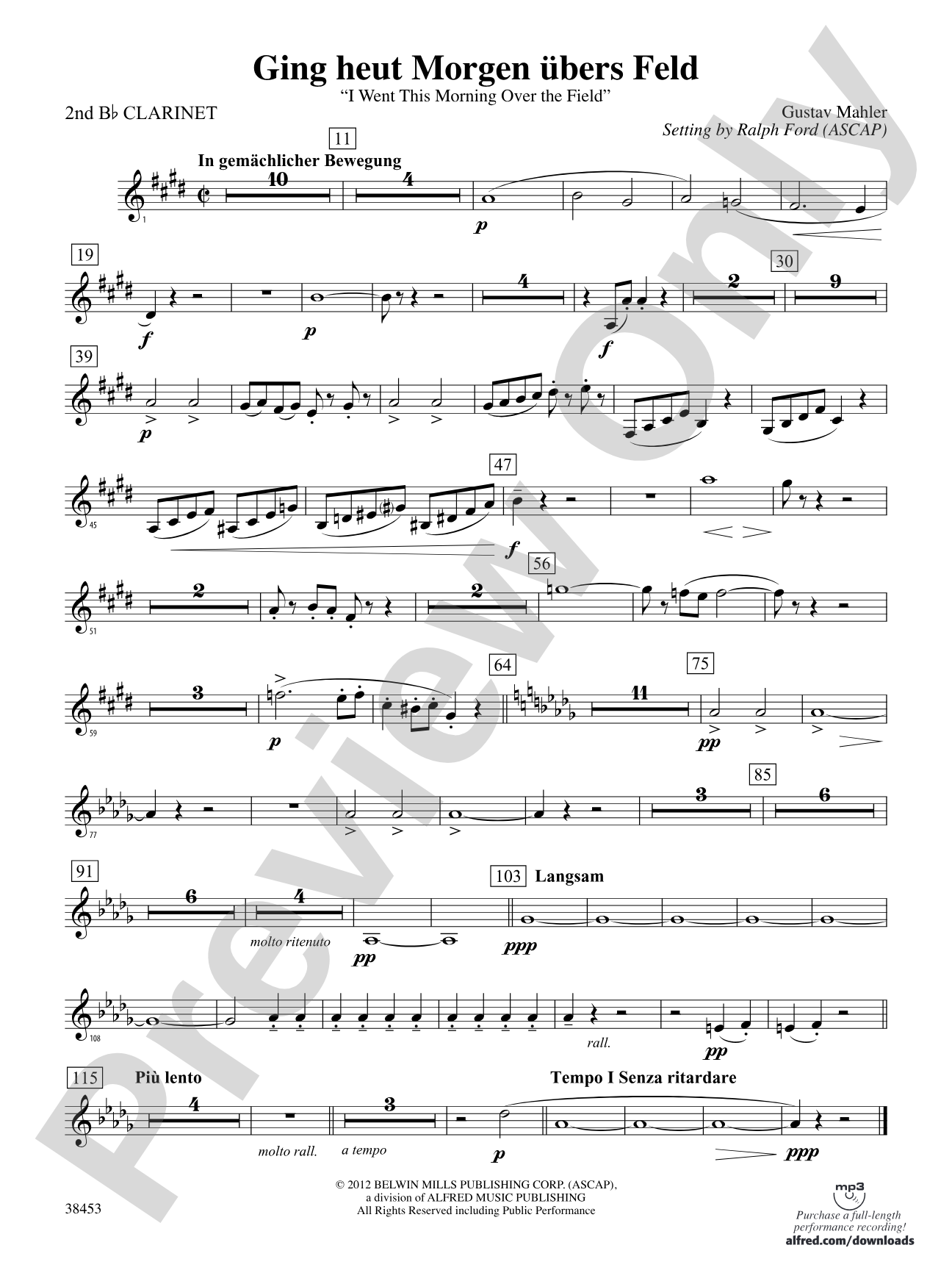 Ging heut Morgen übers Feld: 2nd B-flat Clarinet