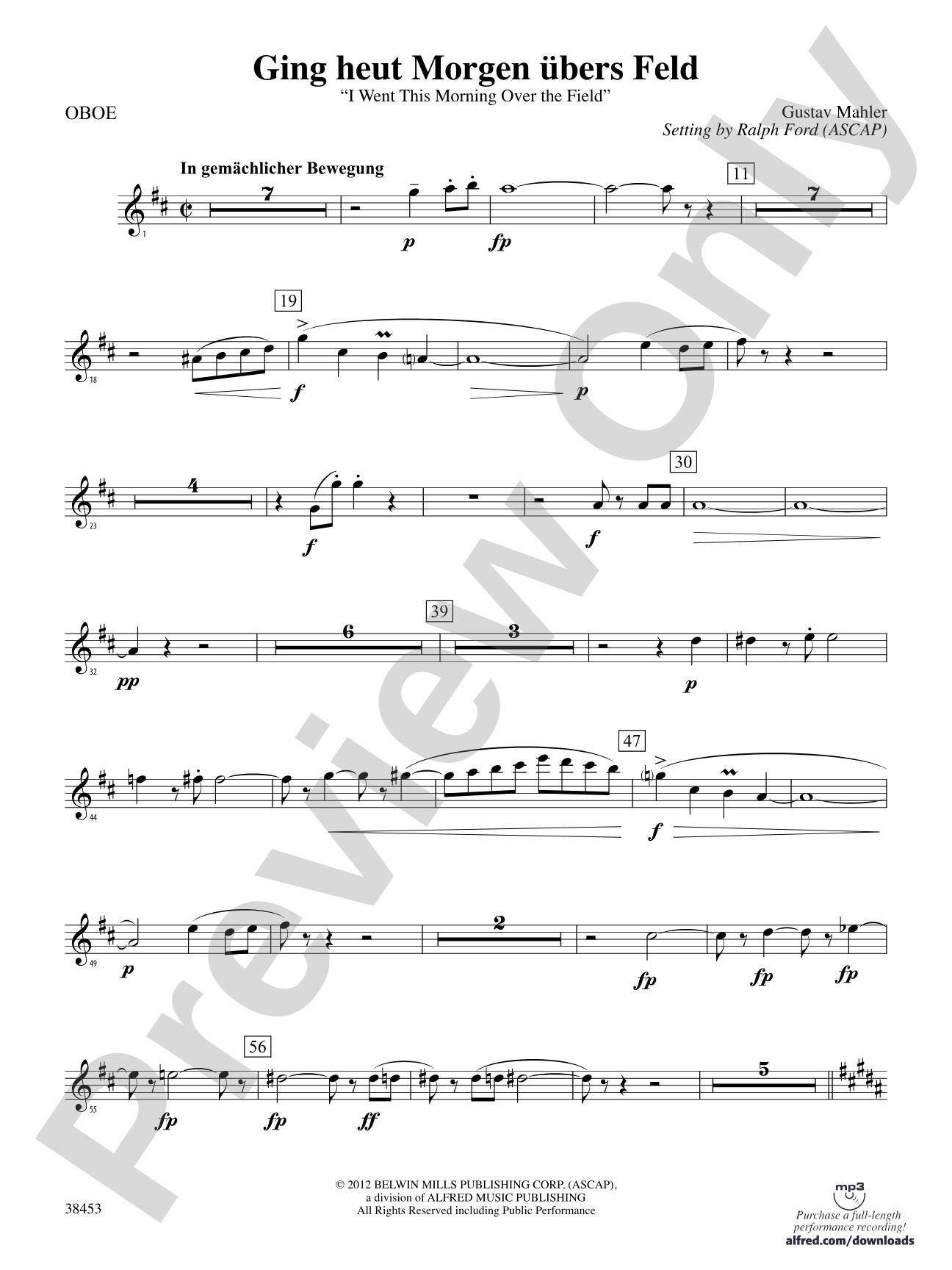 Ging heut Morgen übers Feld: Oboe