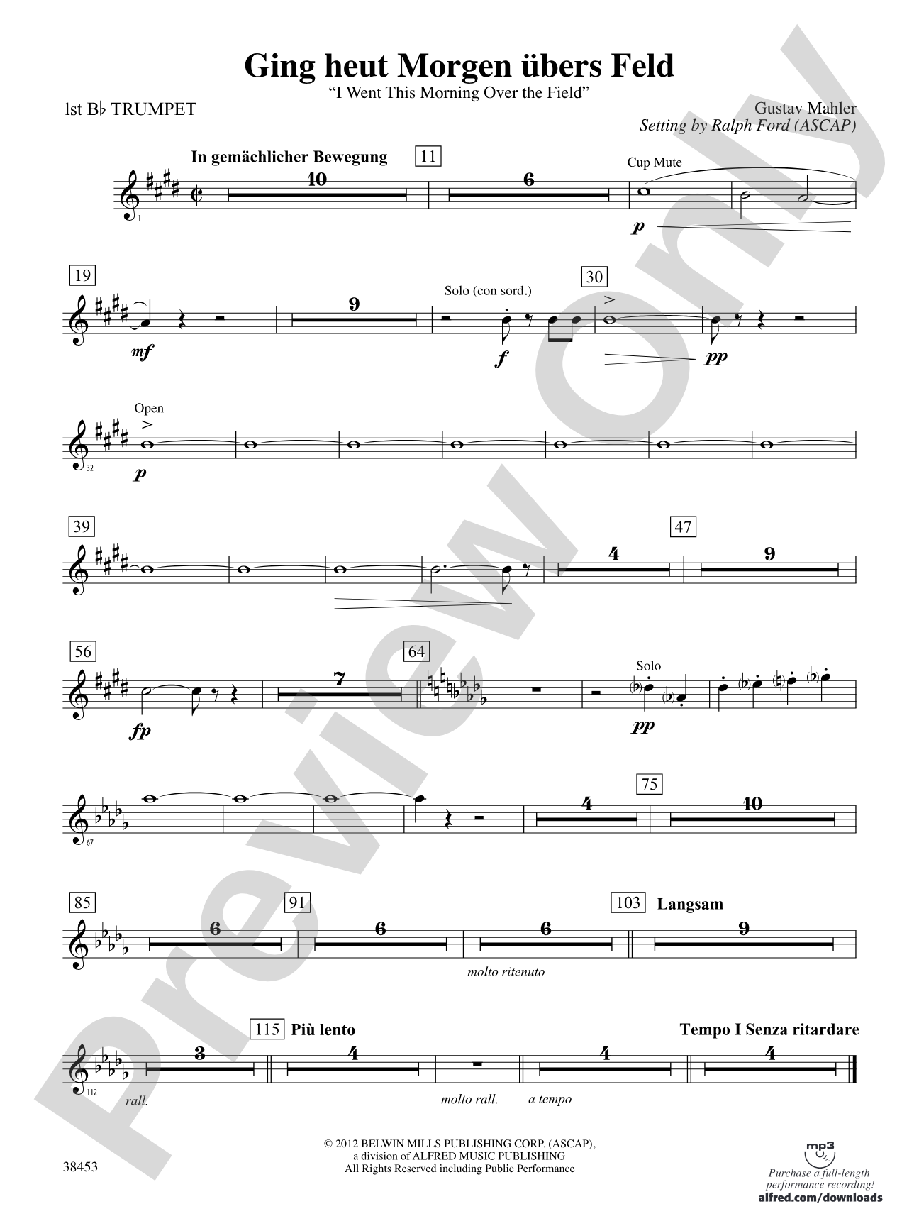 Ging heut Morgen übers Feld: 1st B-flat Trumpet