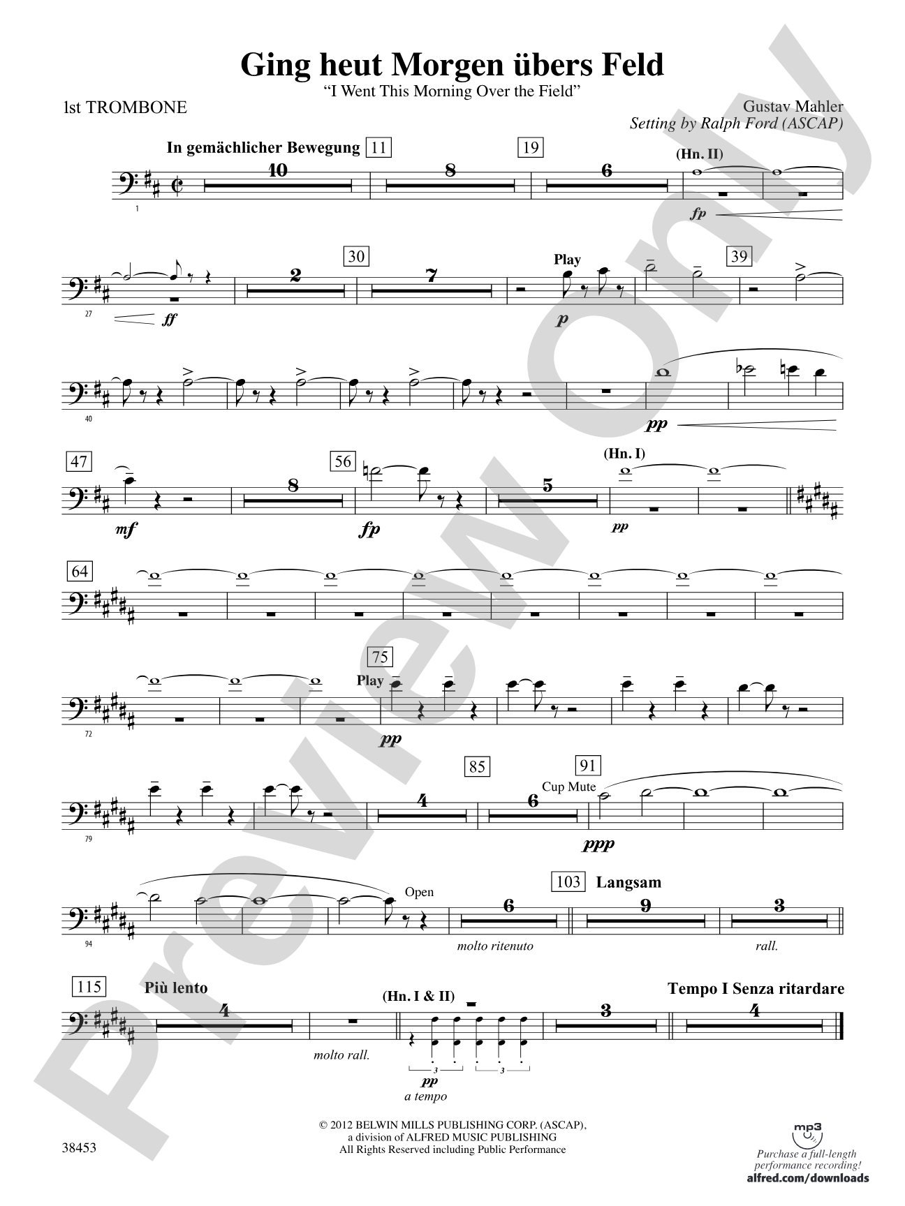 Ging heut Morgen übers Feld: 1st Trombone