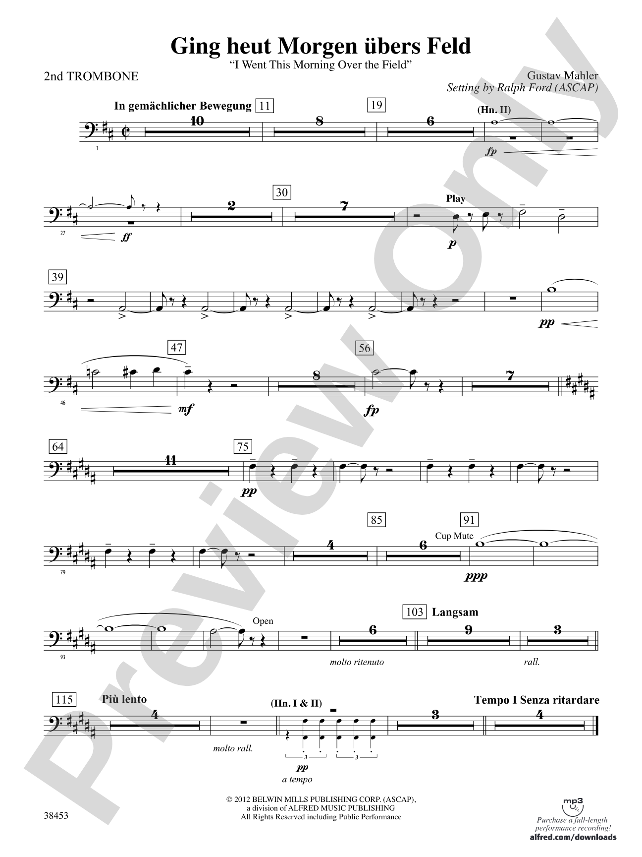 Ging heut Morgen übers Feld: 2nd Trombone