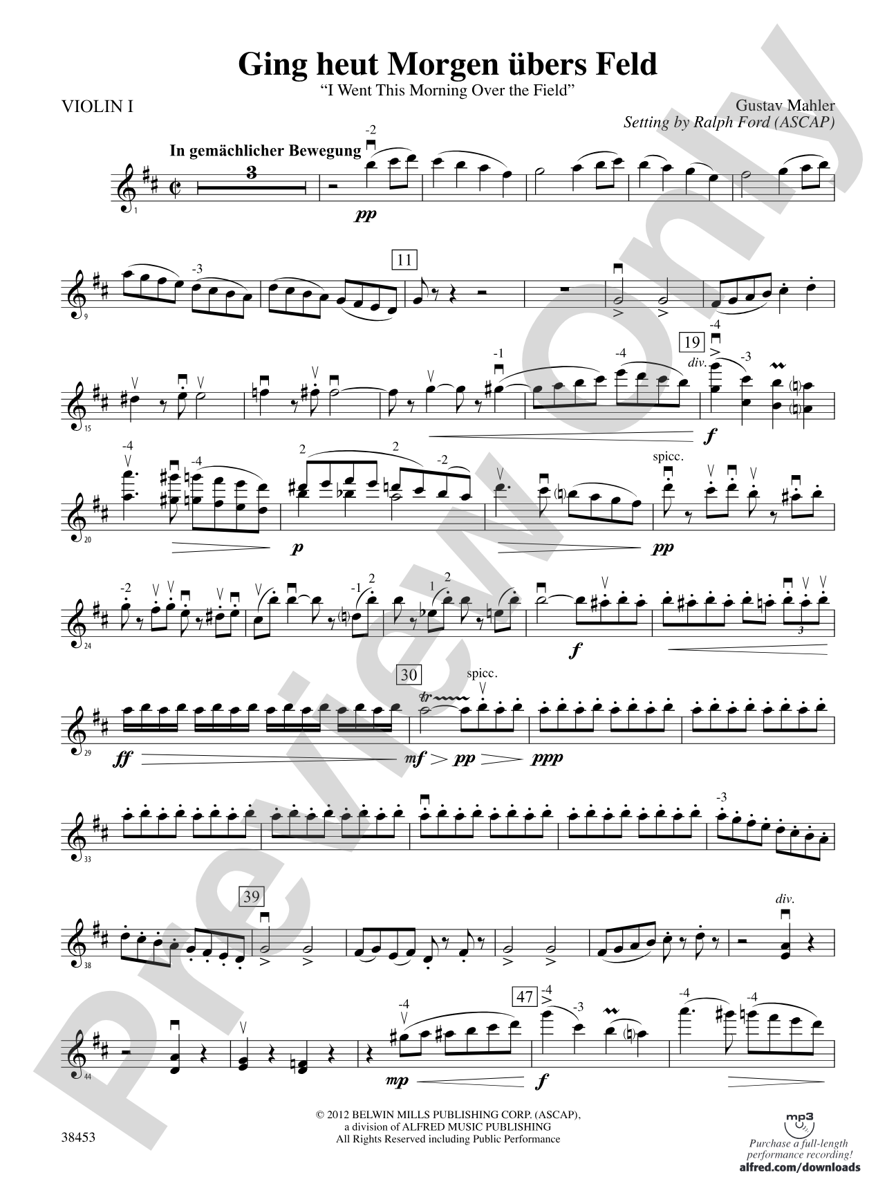 Ging heut Morgen übers Feld: 1st Violin