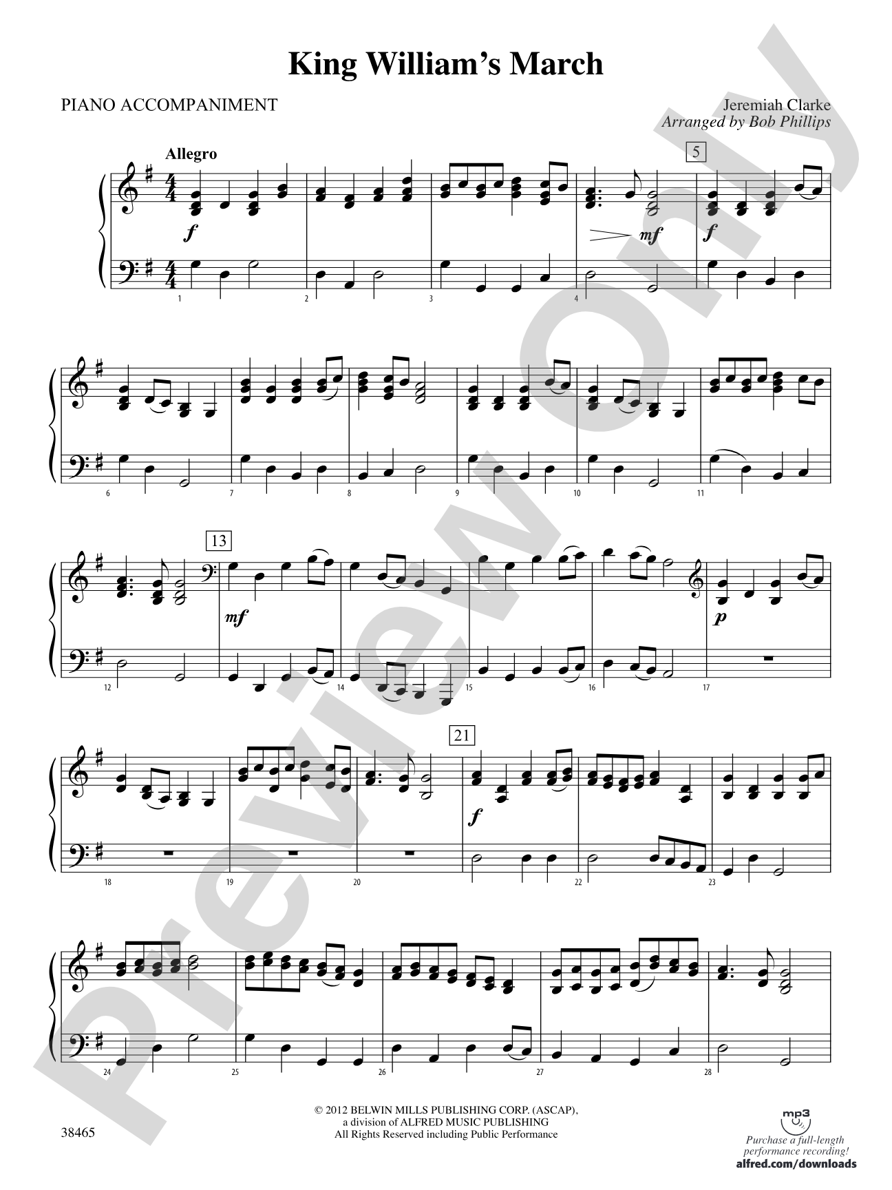 King William's March: Piano Accompaniment