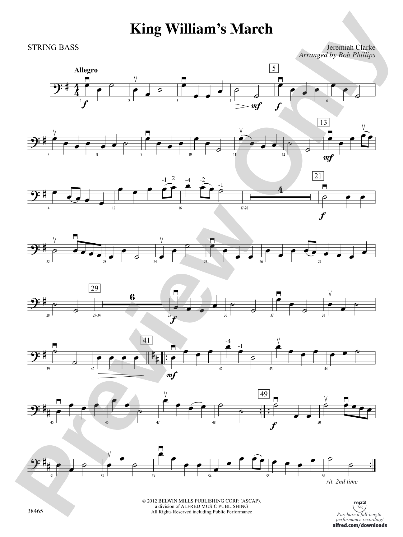 King William's March: String Bass
