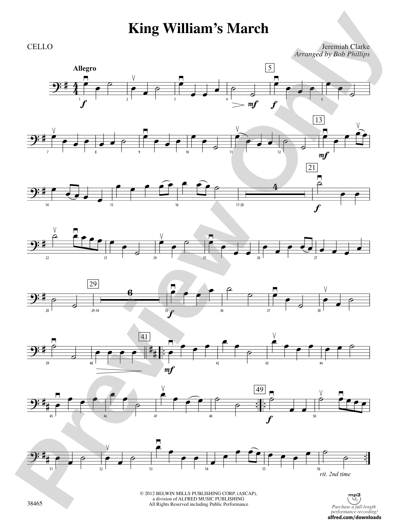 King William's March: Cello