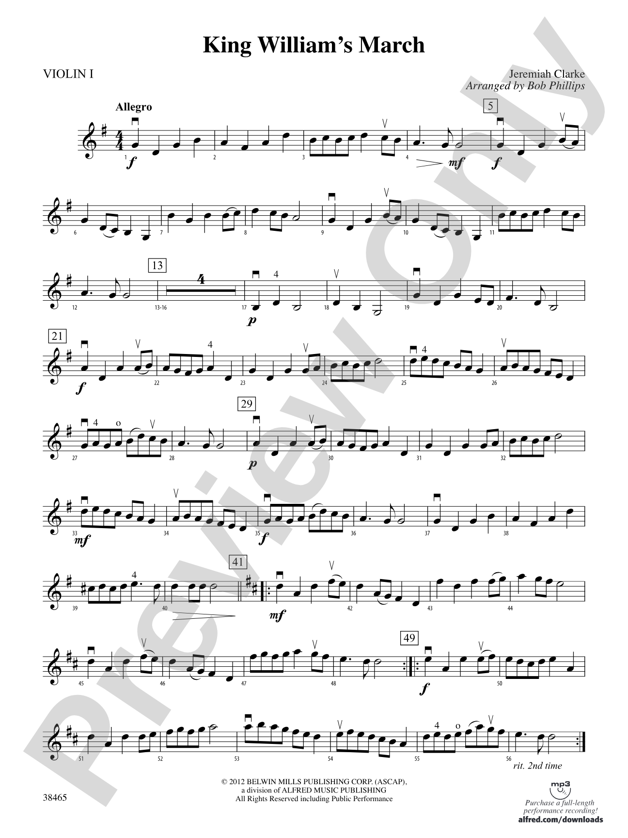 King William's March: 1st Violin