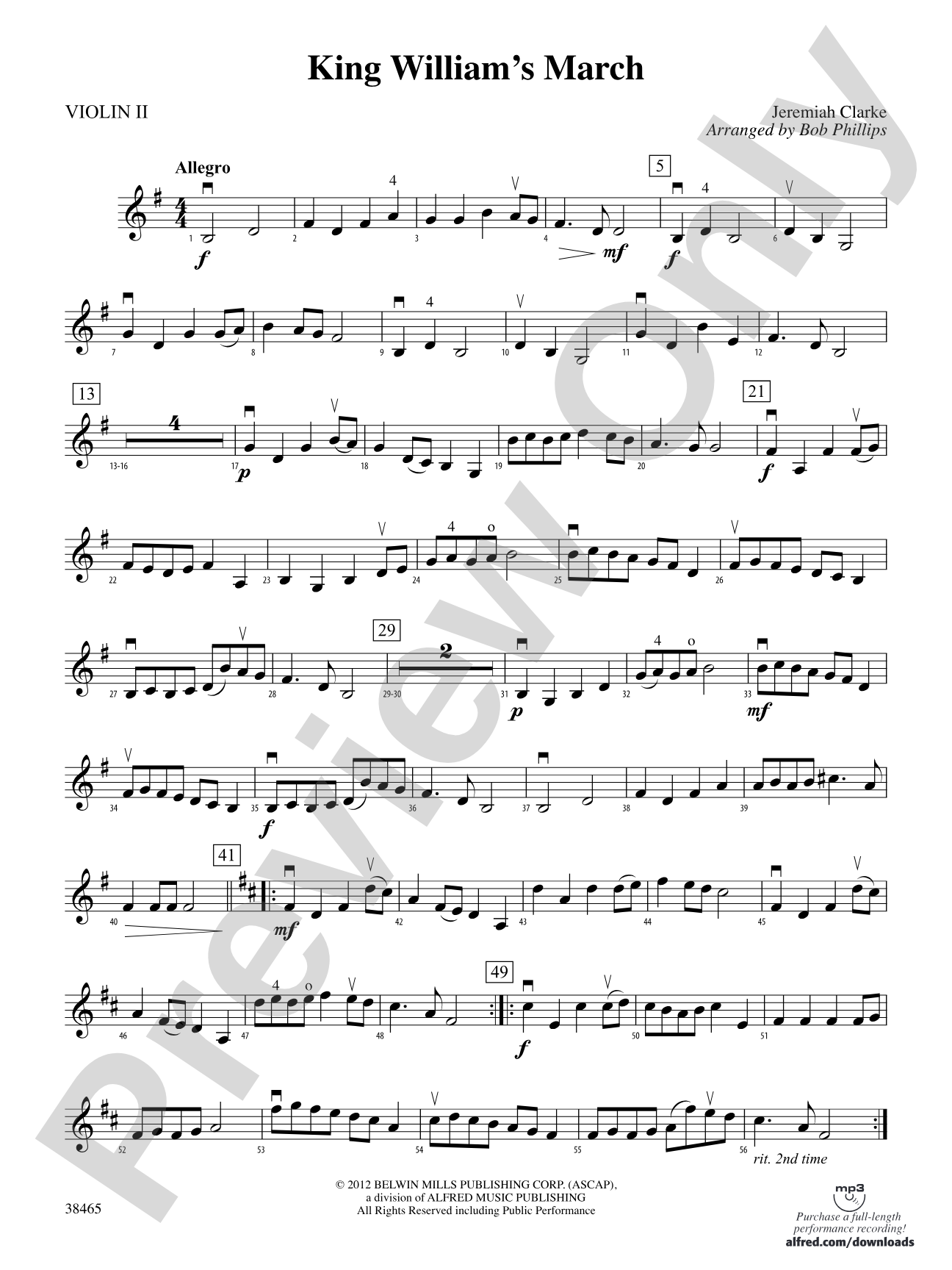 King William's March: 2nd Violin