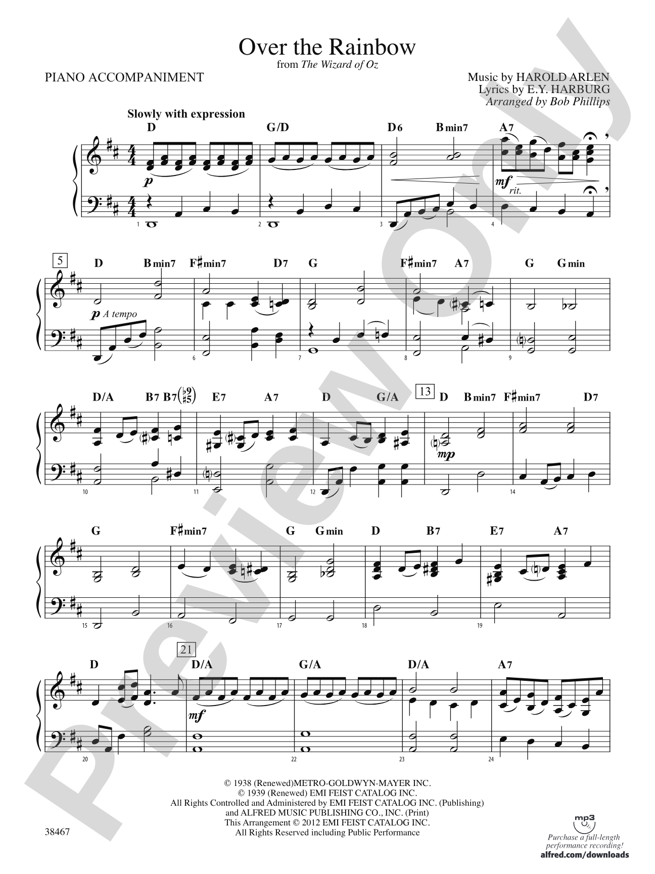 Over the Rainbow (from The Wizard of Oz): Piano Accompaniment