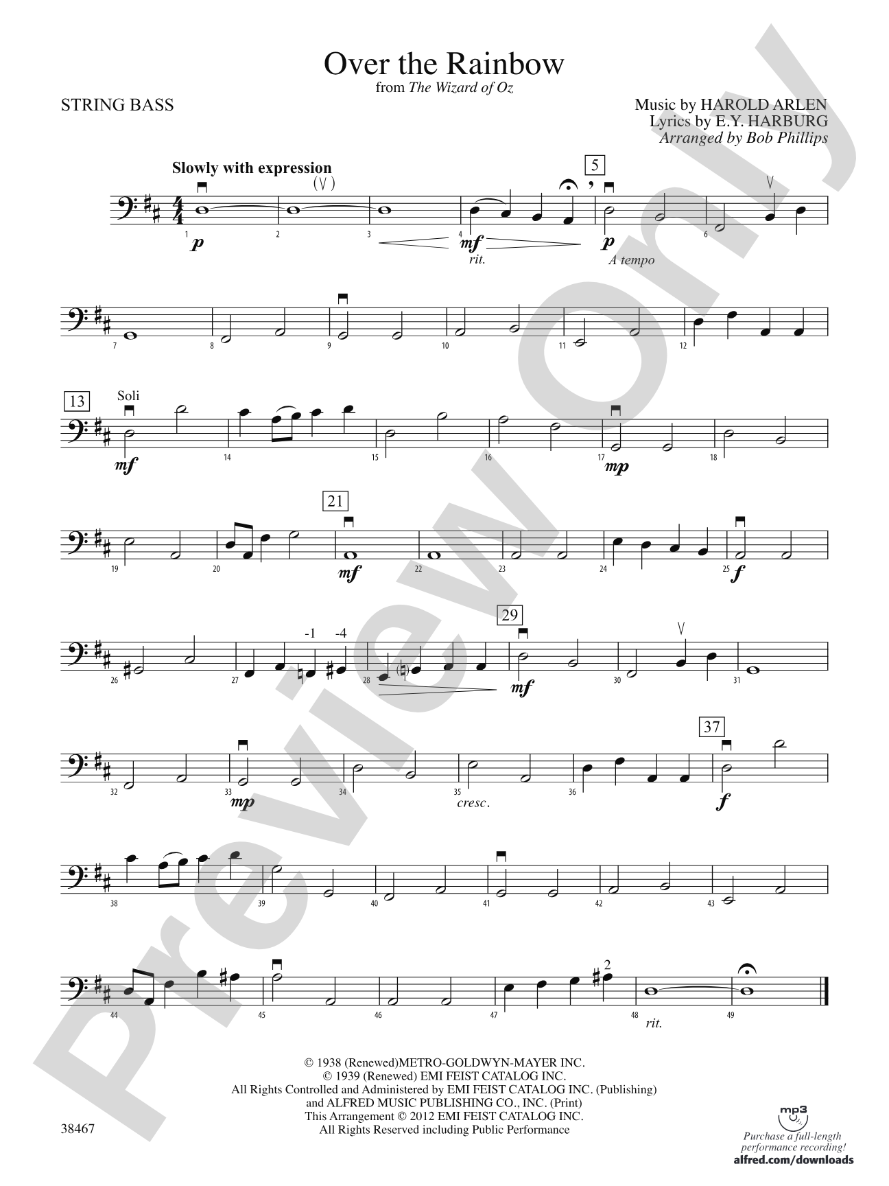 Over the Rainbow (from The Wizard of Oz): String Bass